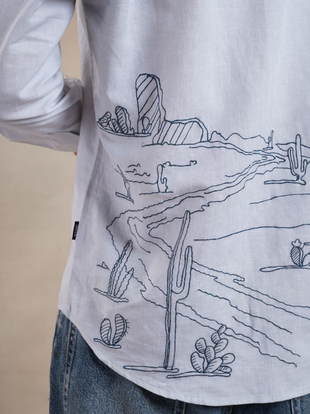 Men's Cotton Linen Back Embroidered Shirt