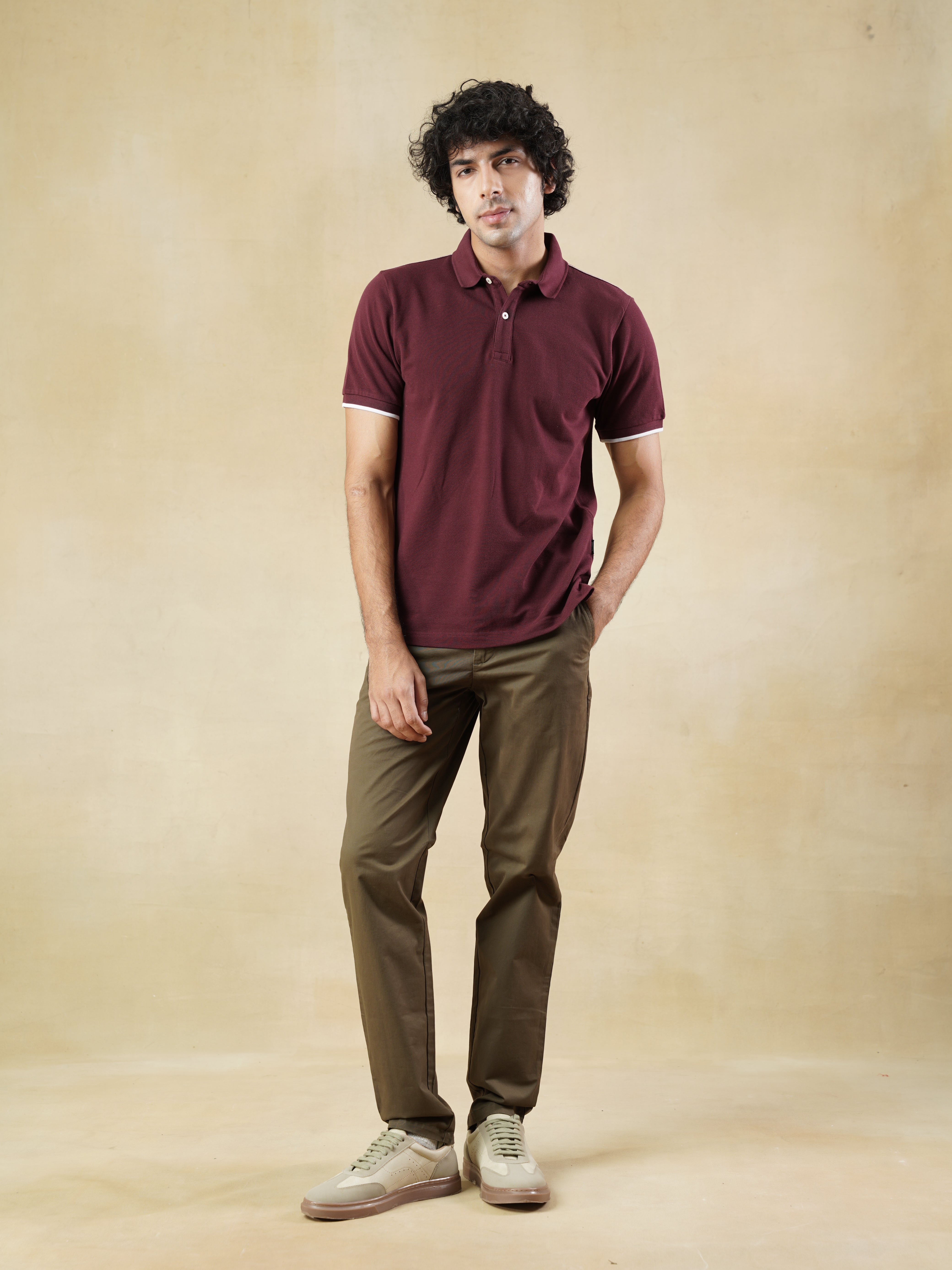 Men's 100% cotton Wine coloured Polo Neck T-Shirt