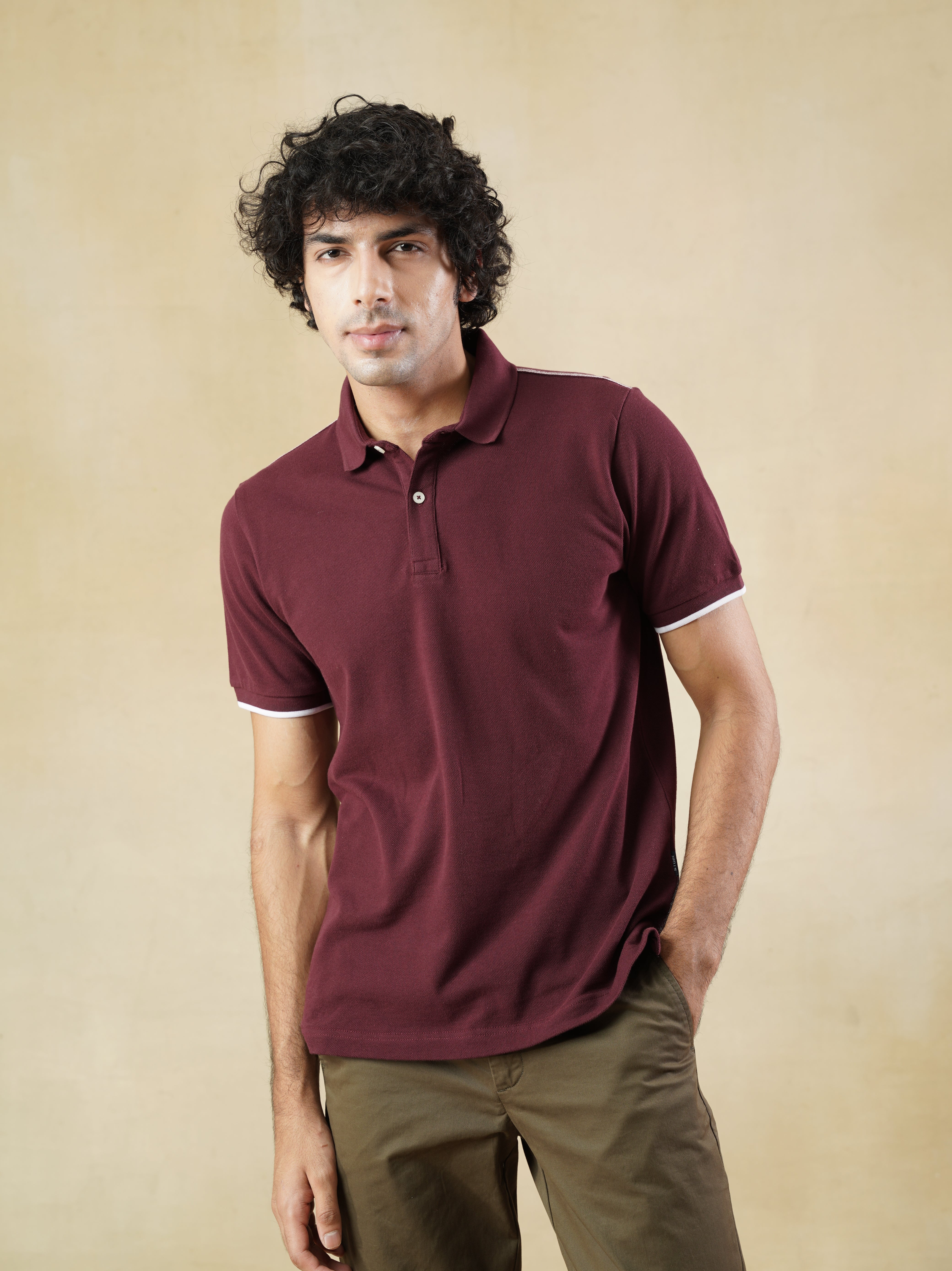 Men's 100% cotton Wine coloured Polo Neck T-Shirt