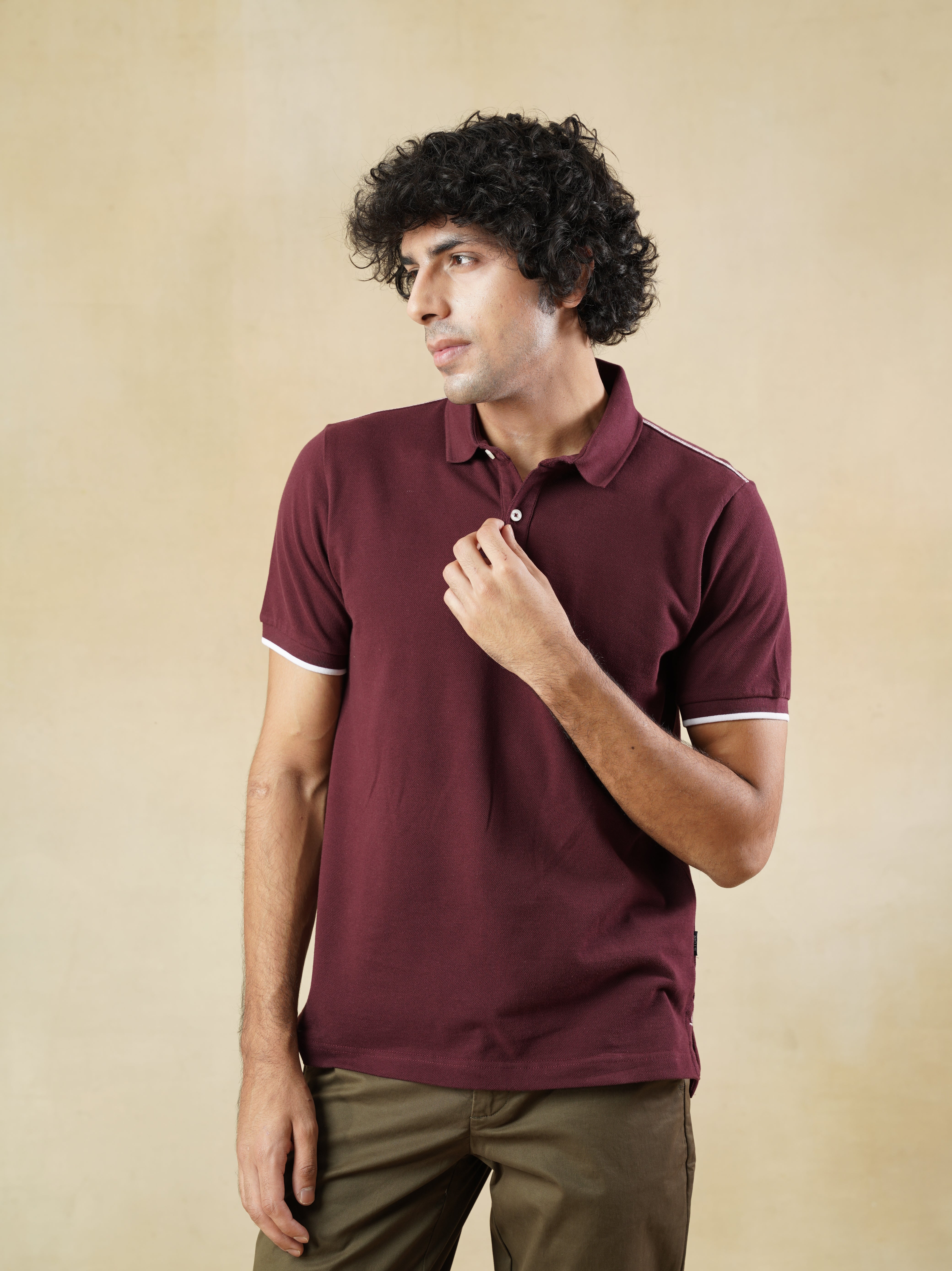 Men's 100% cotton Wine coloured Polo Neck T-Shirt