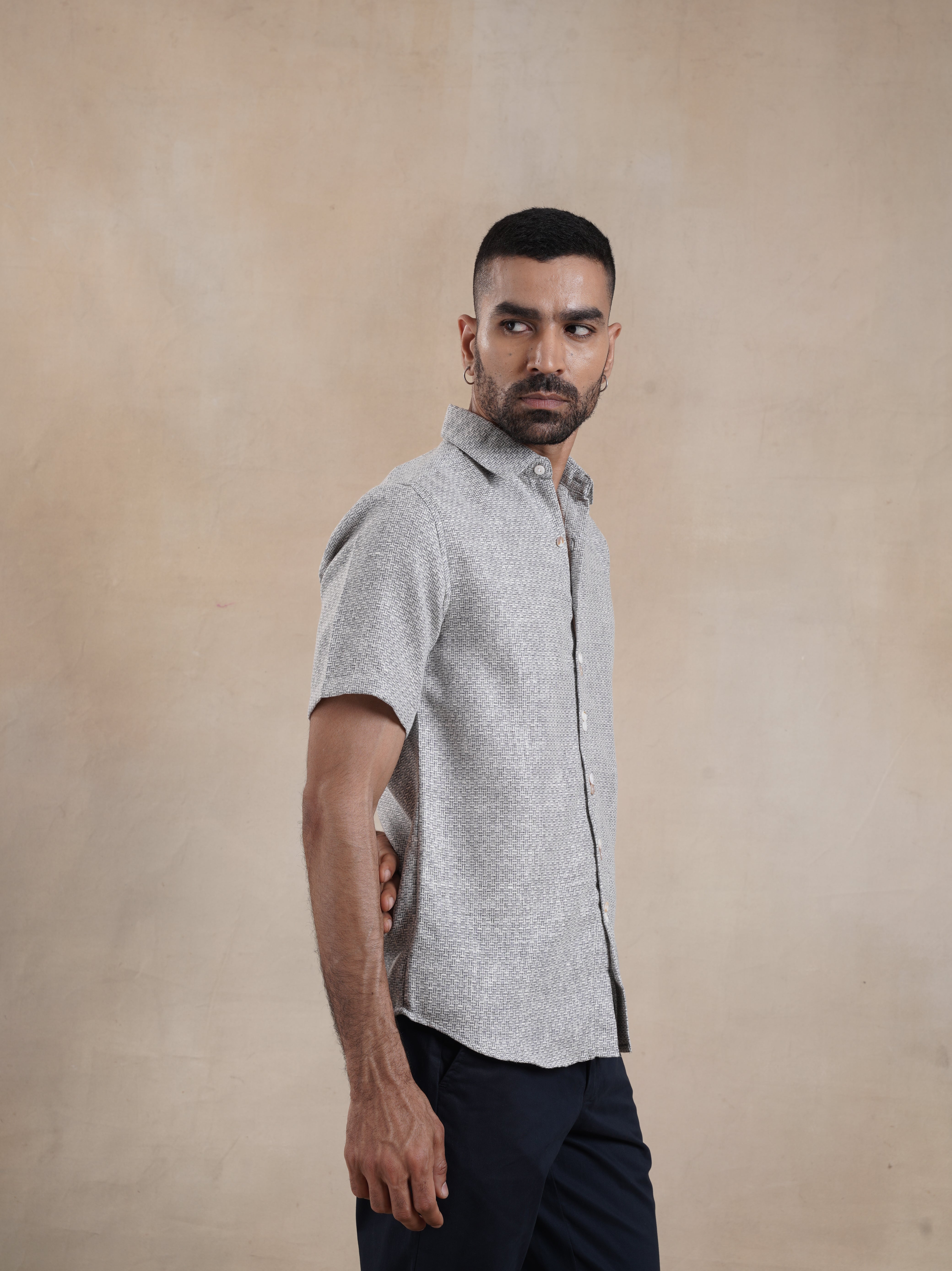 Men's Textured Jute Blend Check Shirt