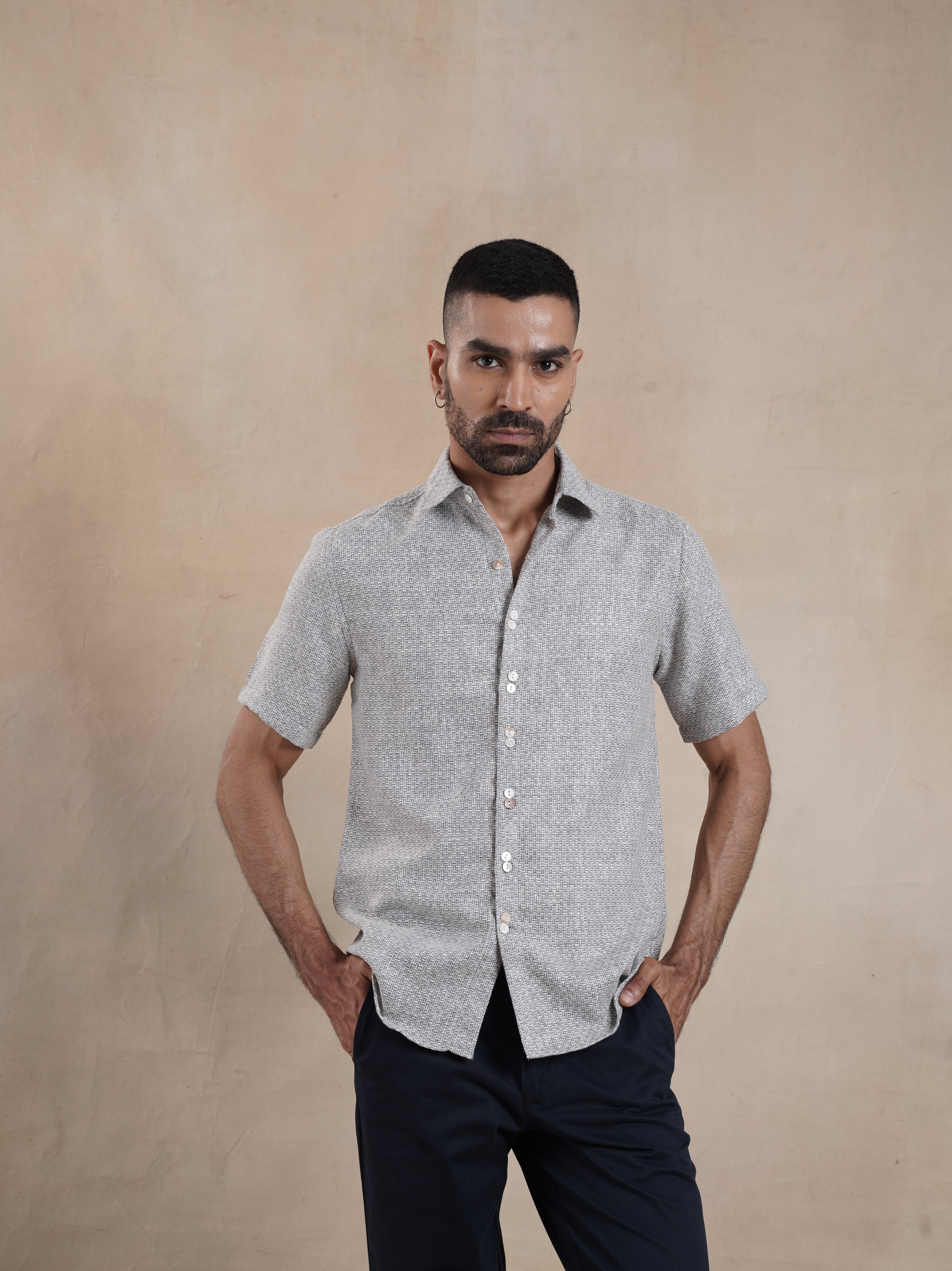 Men's Textured Jute Blend Check Shirt