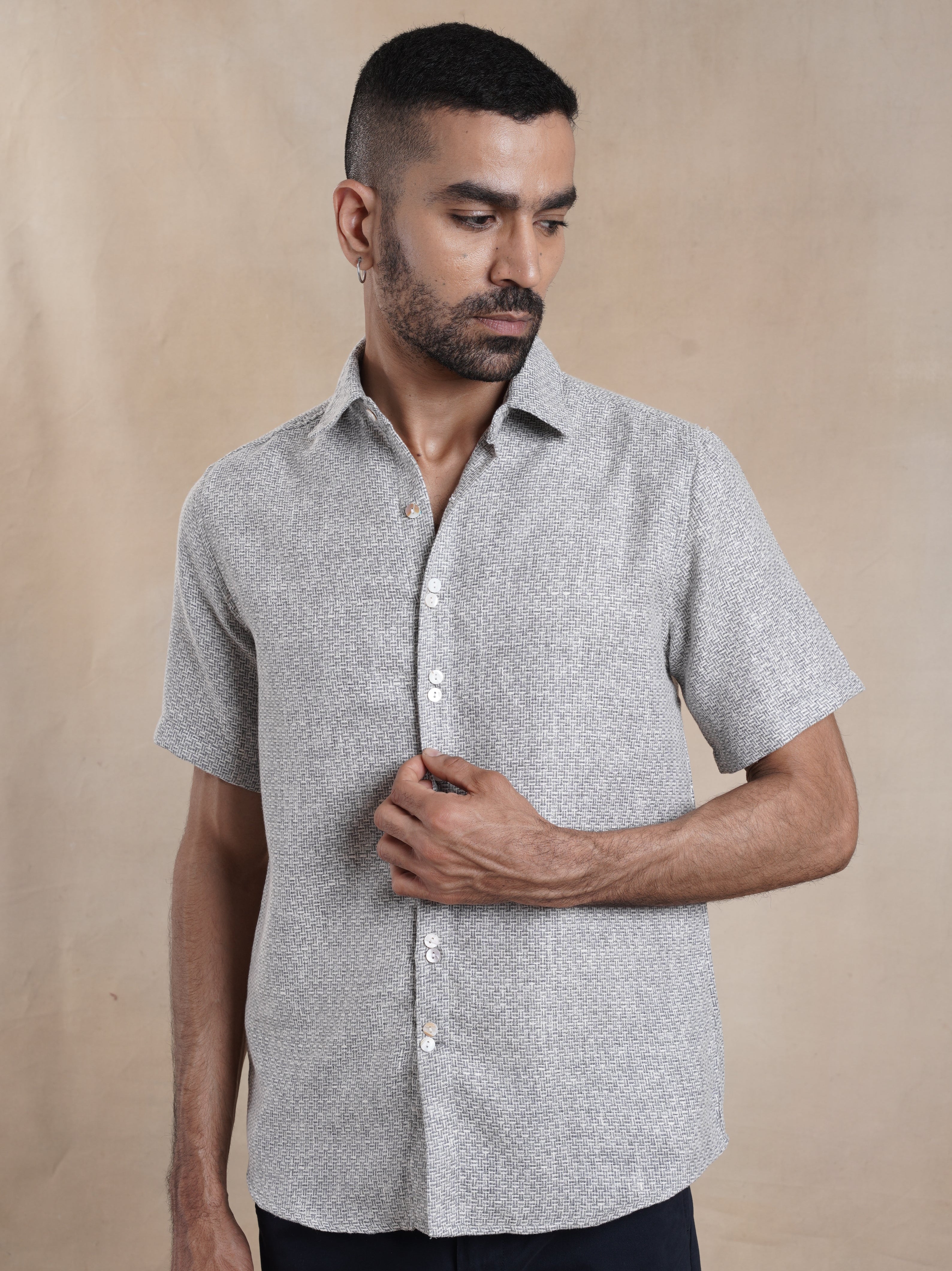 Men's Textured Jute Blend Check Shirt