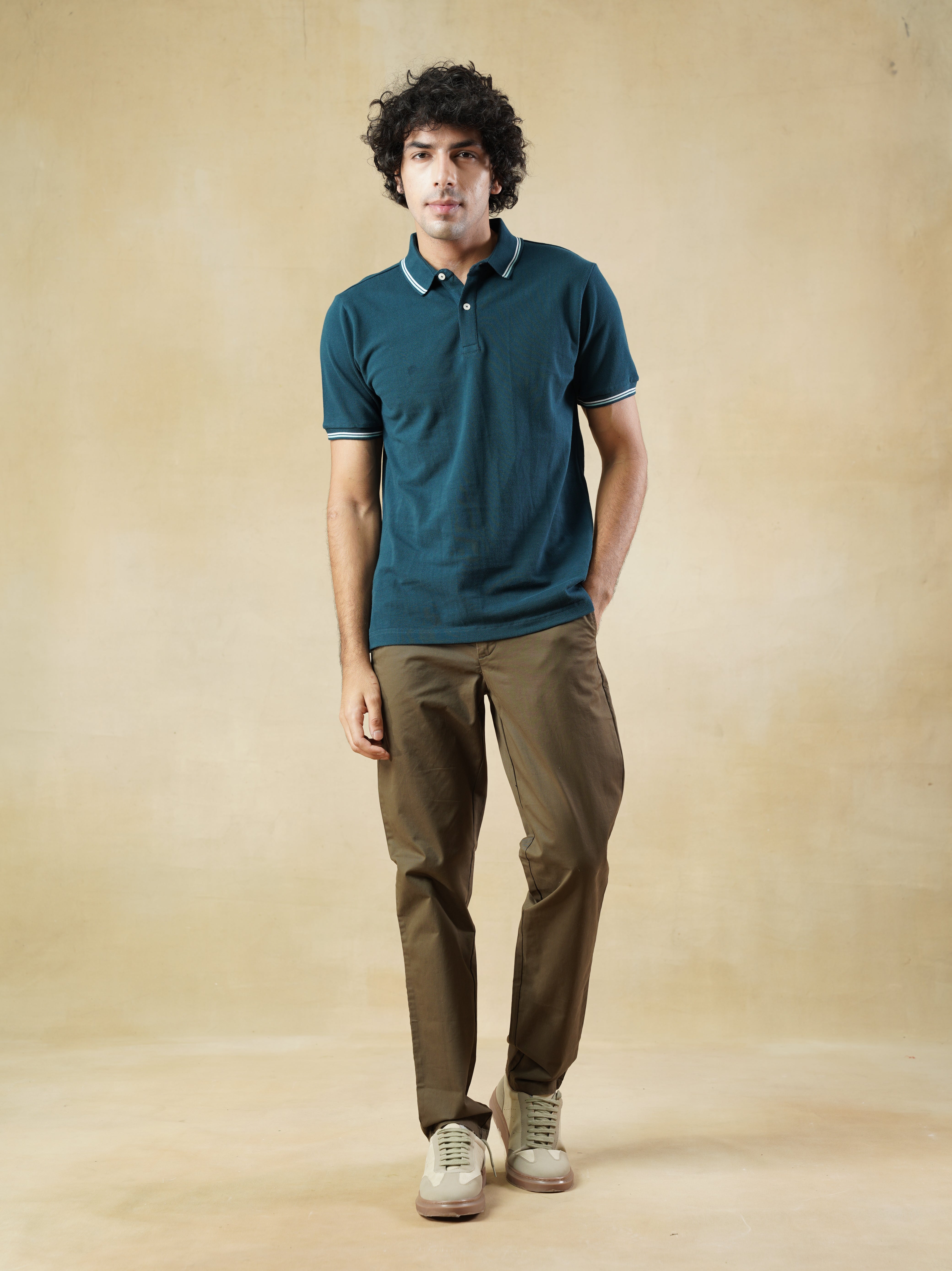 Men's 100% cotton Polo Neck T-Shirt in Teal