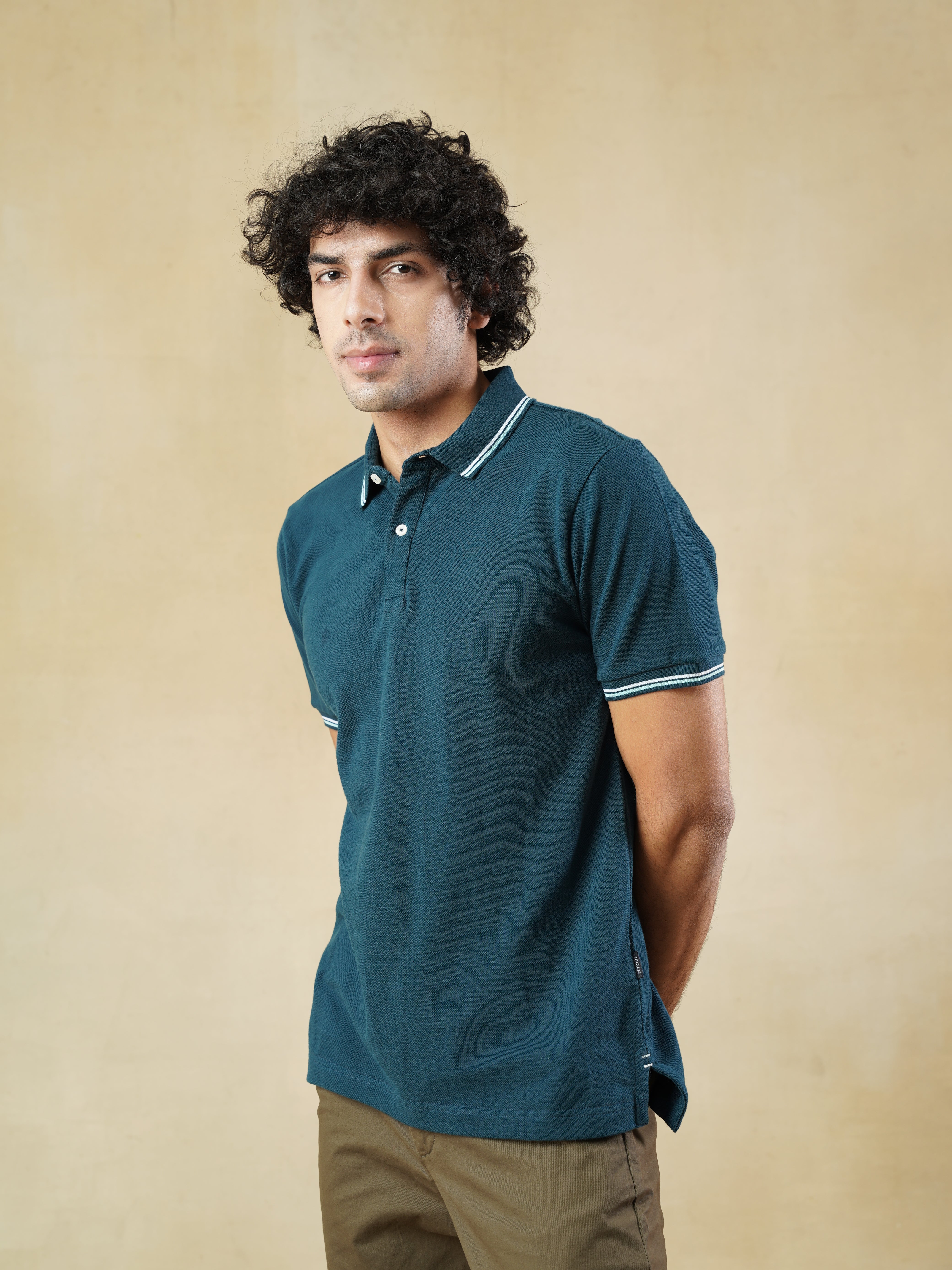 Men's 100% cotton Polo Neck T-Shirt in Teal