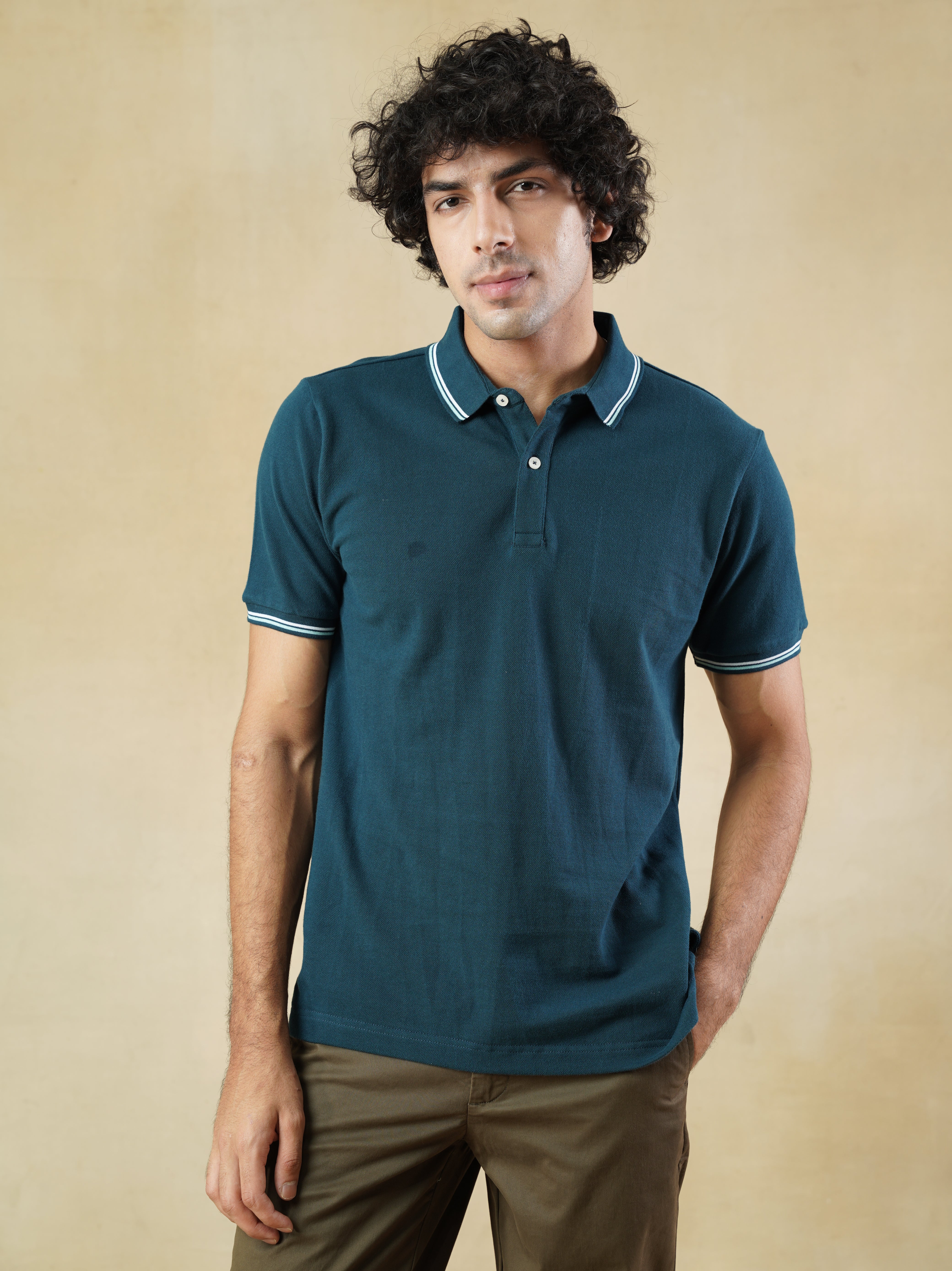 Men's 100% cotton Polo Neck T-Shirt in Teal