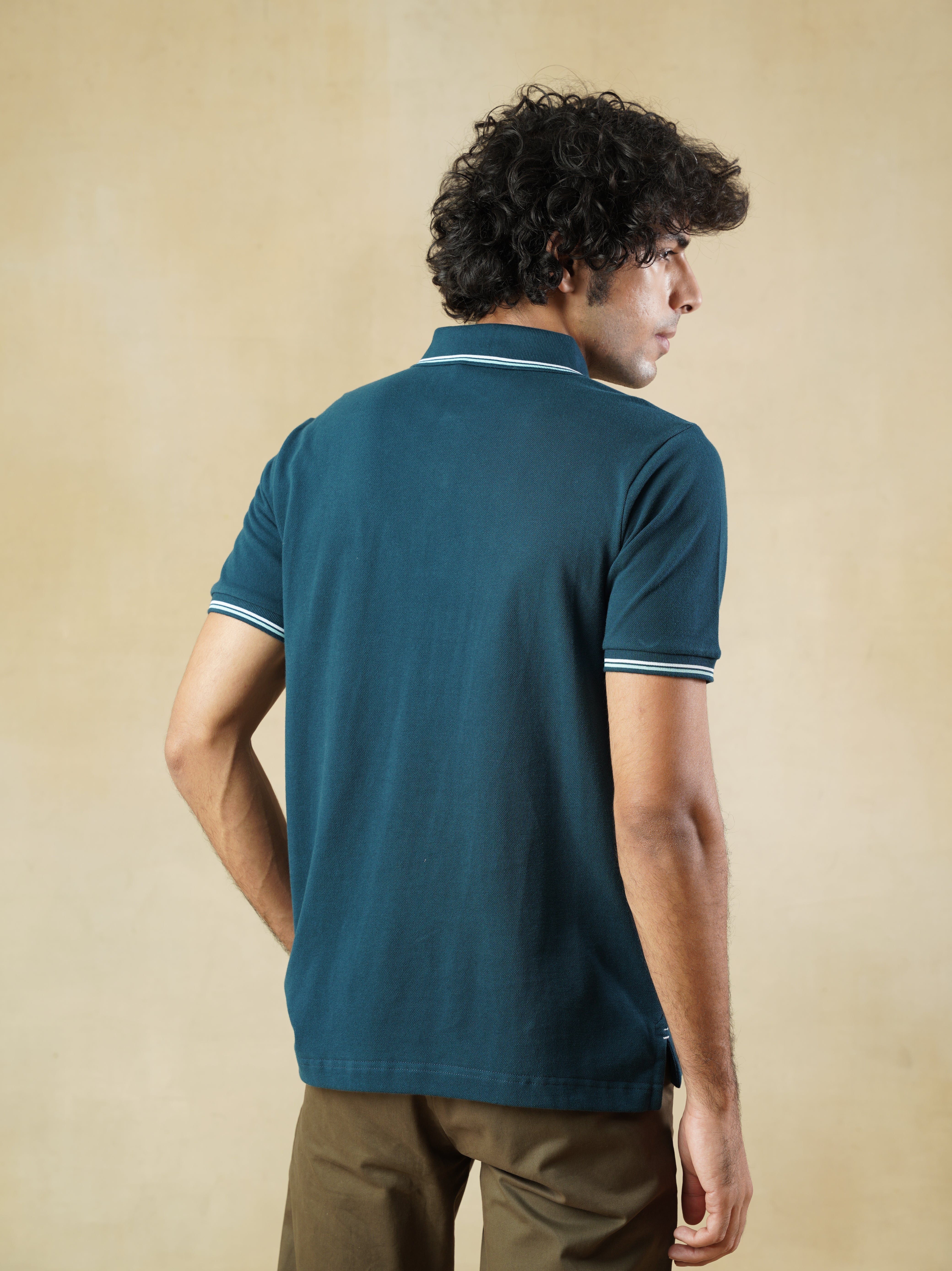 Men's 100% cotton Polo Neck T-Shirt in Teal