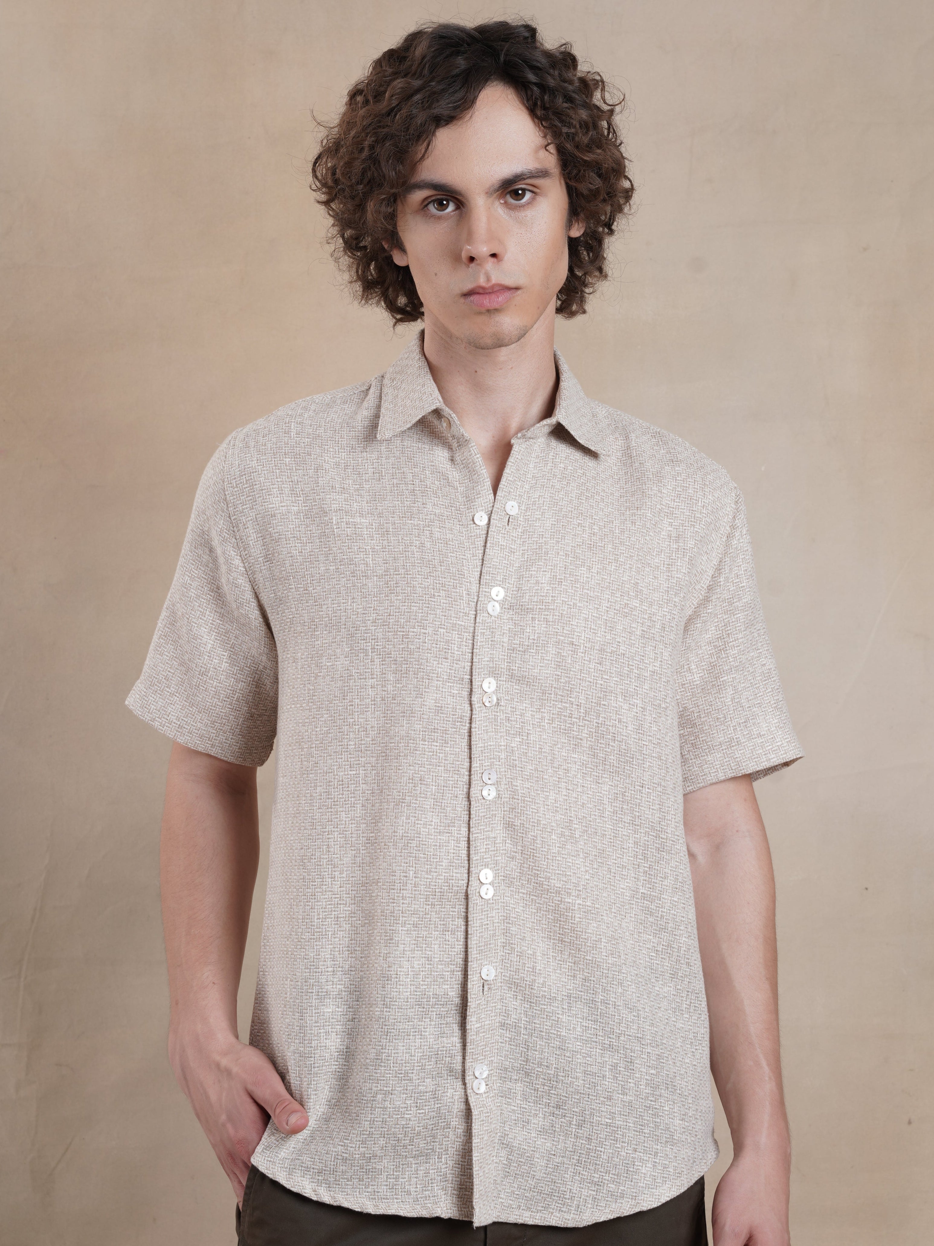 Men's Textured Jute Blend Check Shirt