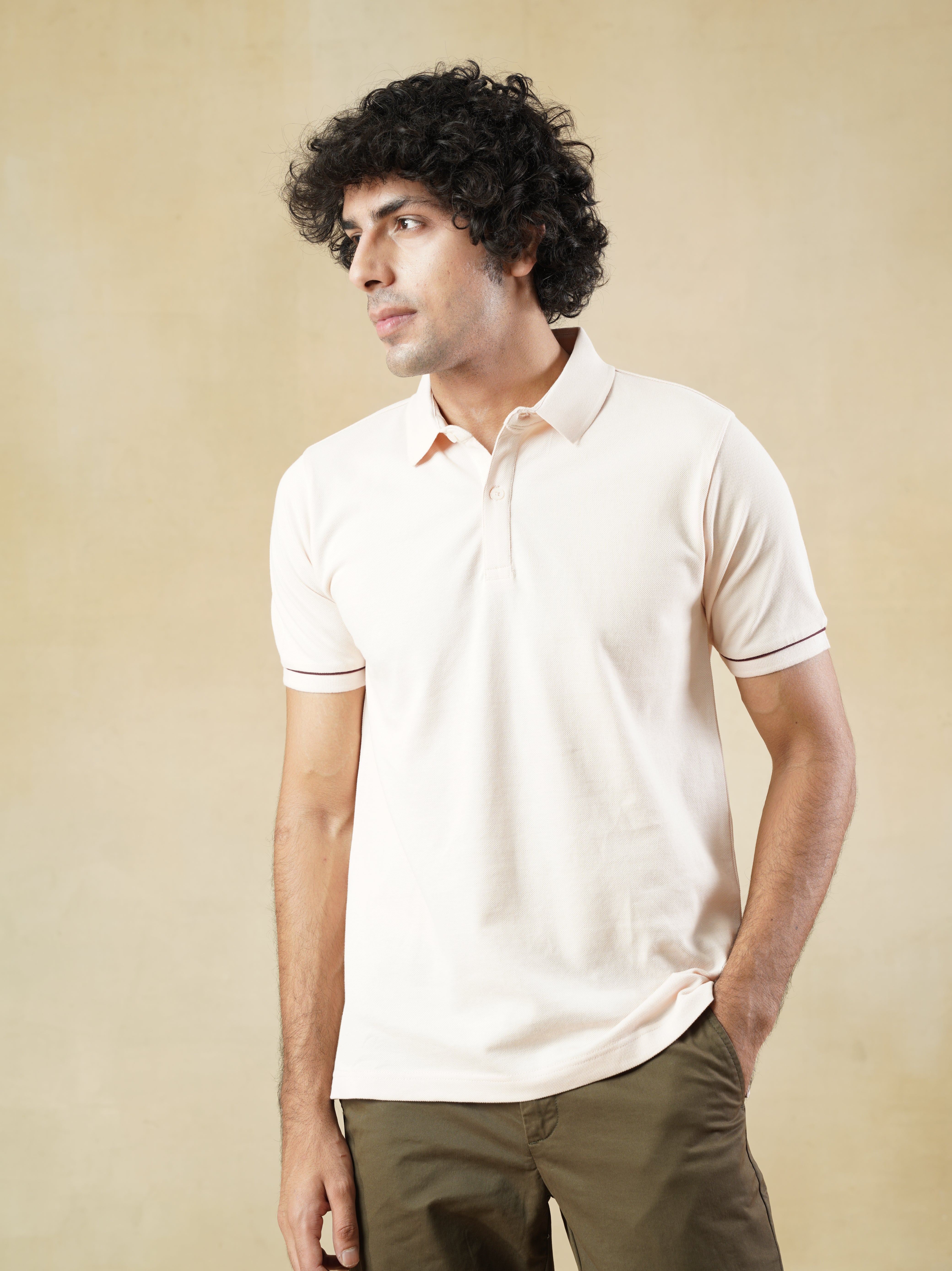 Men's Light pink Cotton Polo T-Shirt