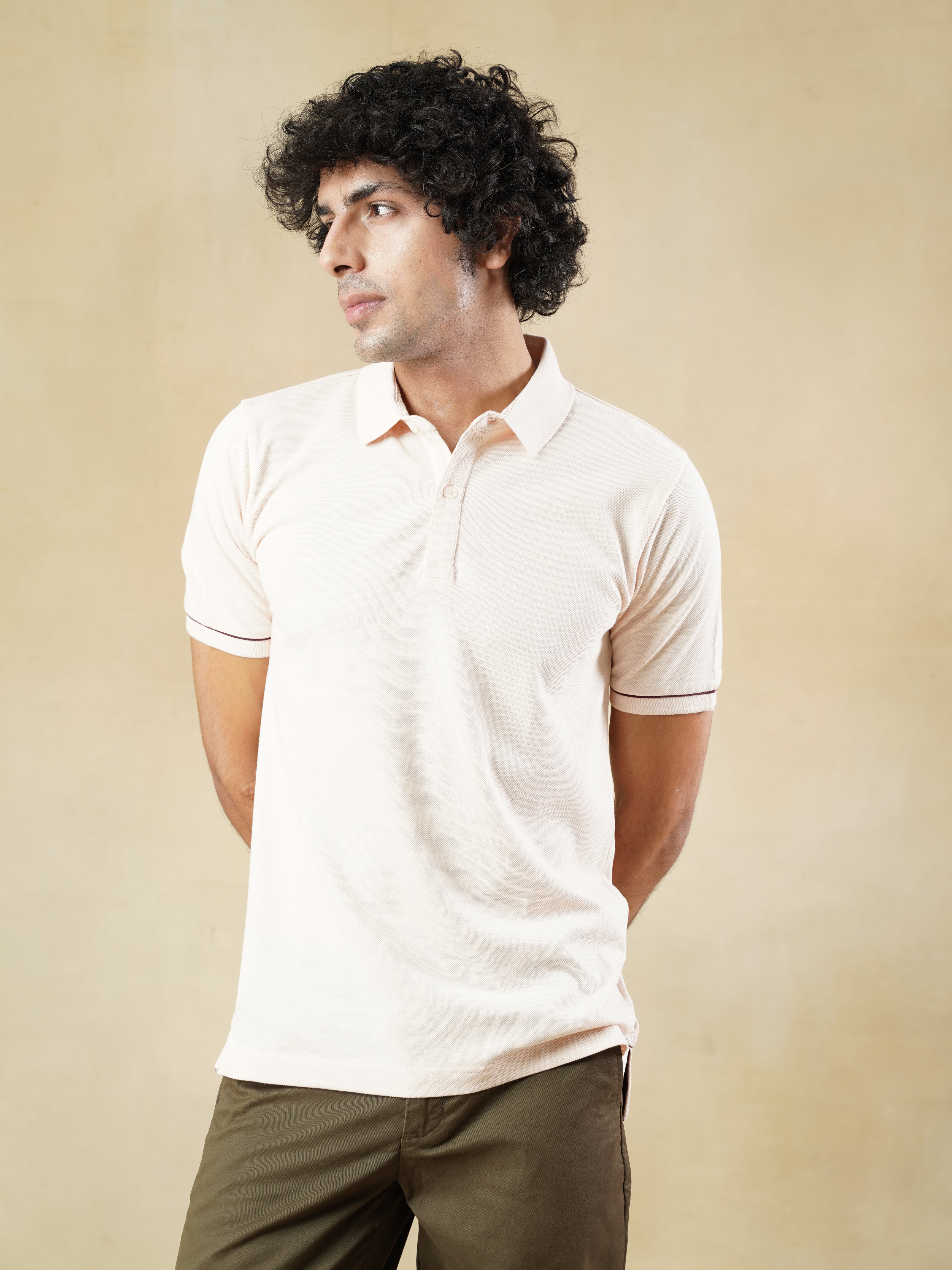 Men's Light pink Cotton Polo T-Shirt
