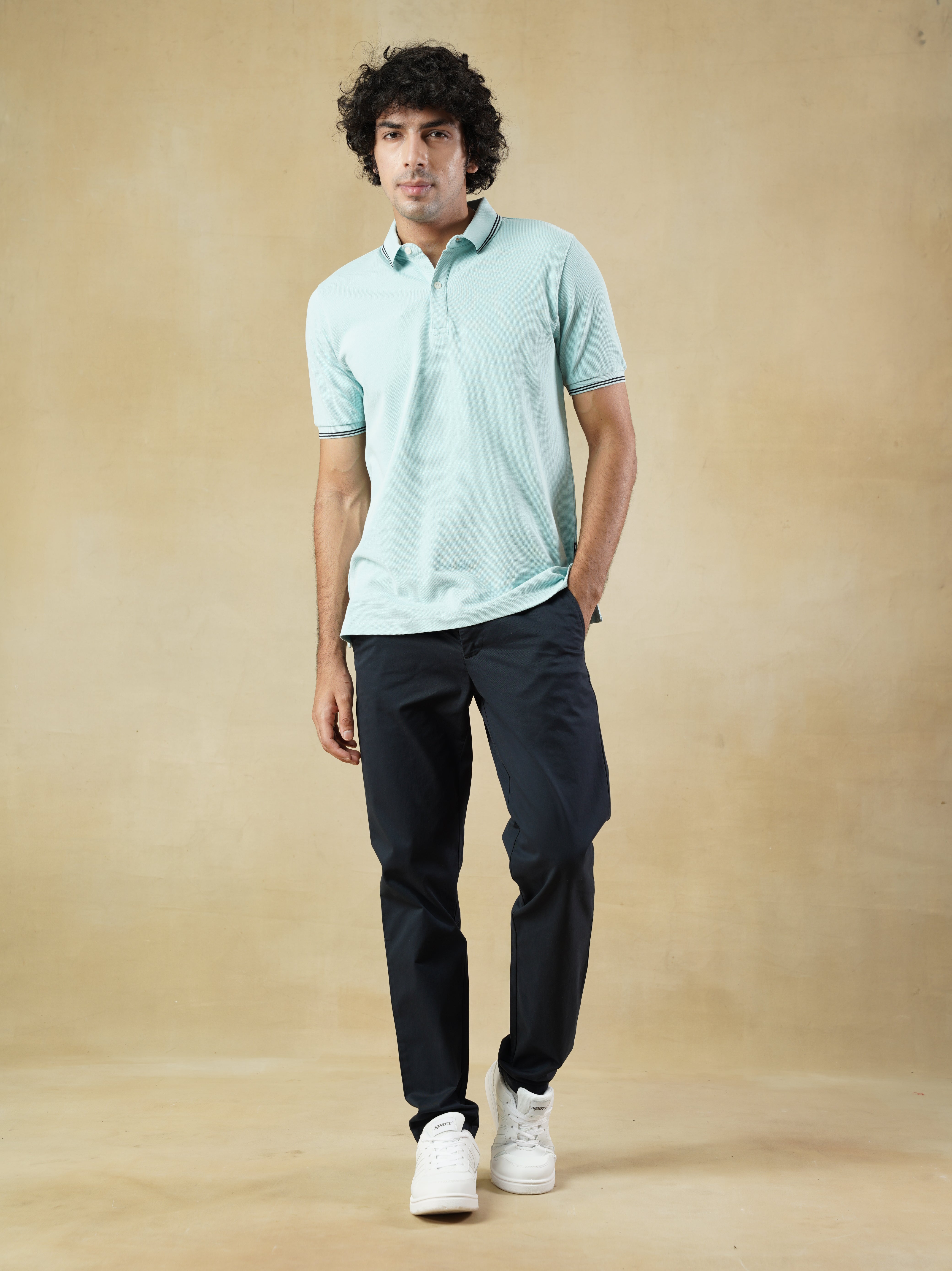 Men's 100% cotton Blue Polo Neck T-Shirt