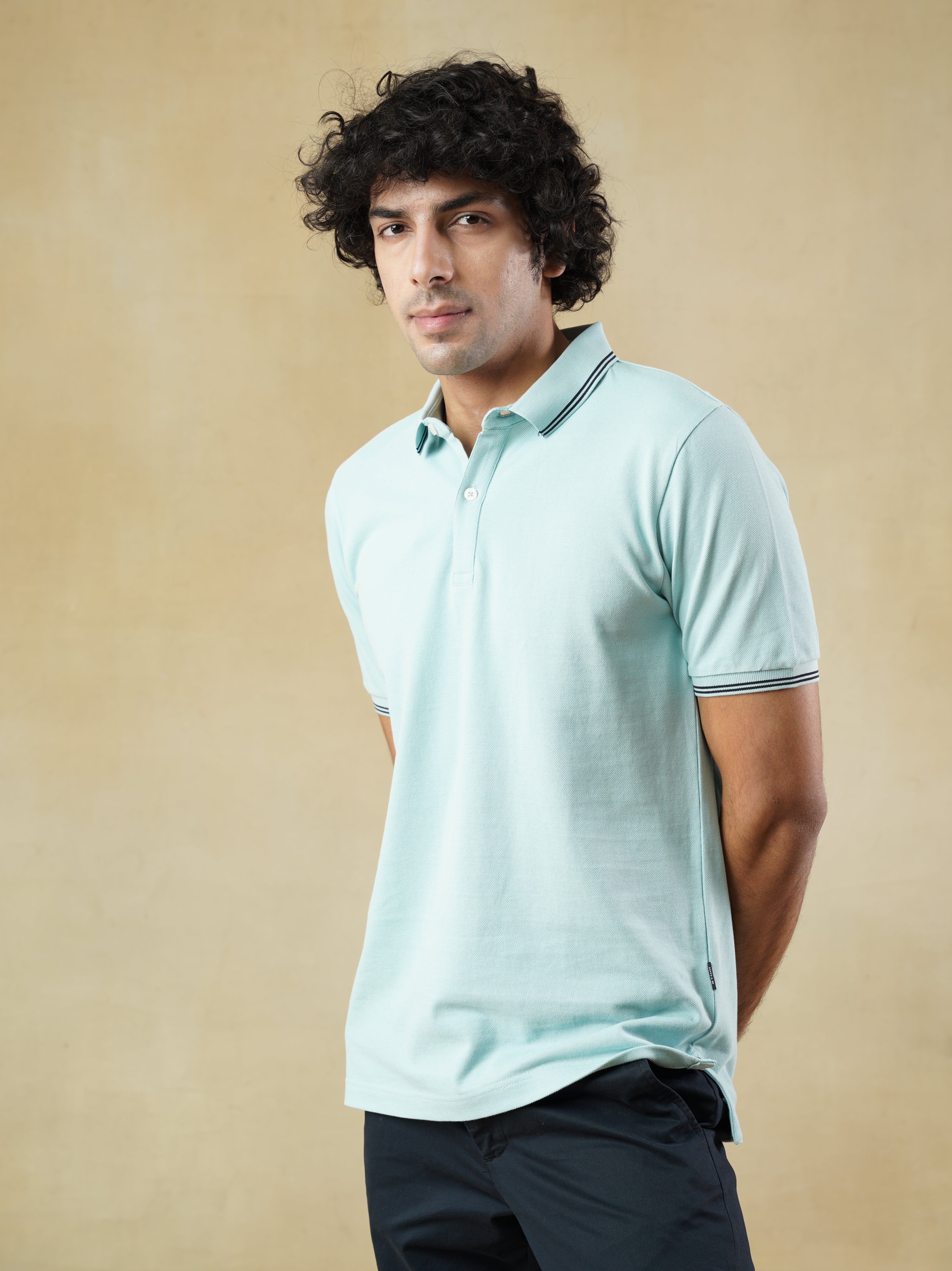 Men's 100% cotton Blue Polo Neck T-Shirt
