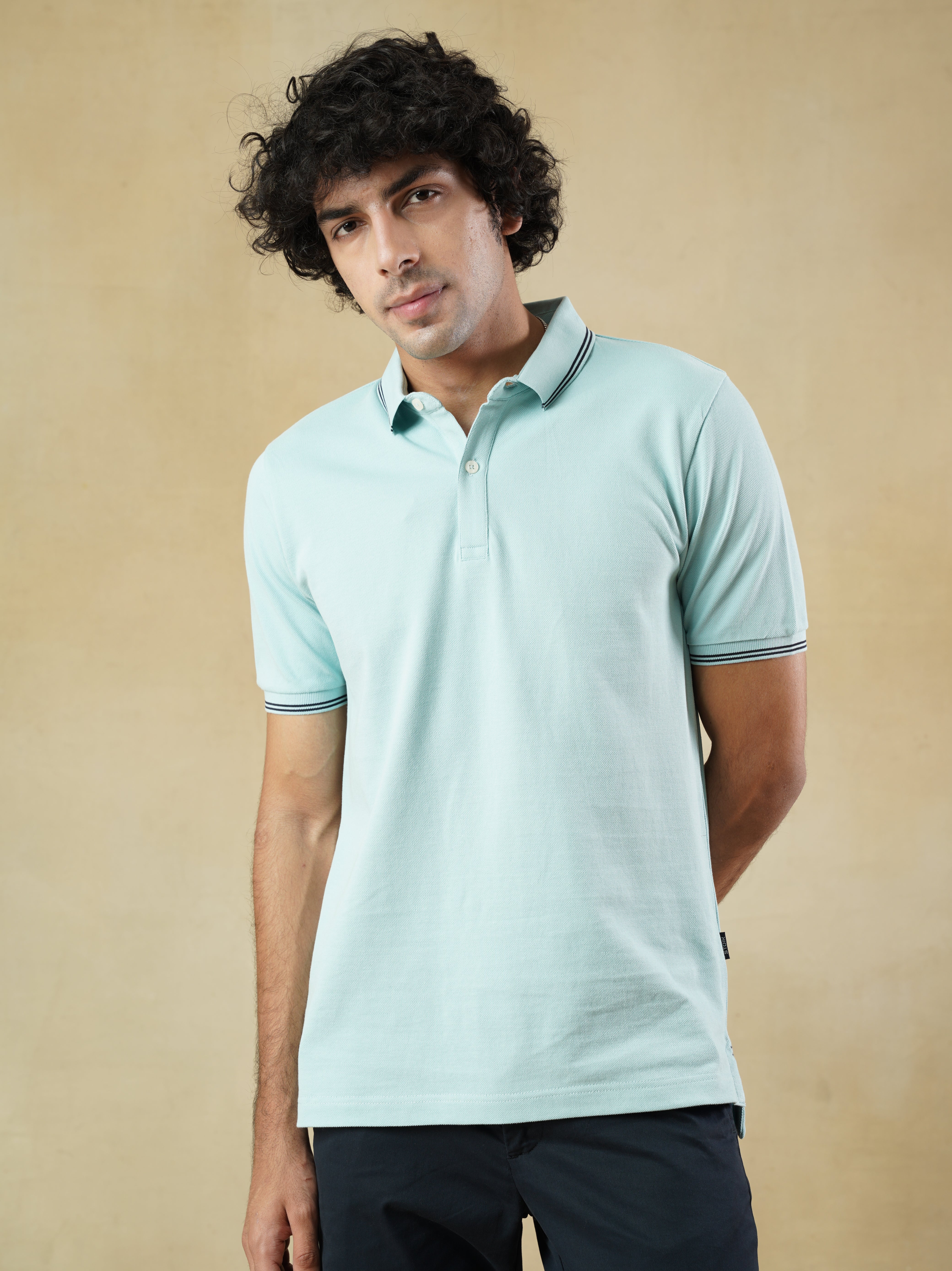 Men's 100% cotton Blue Polo Neck T-Shirt