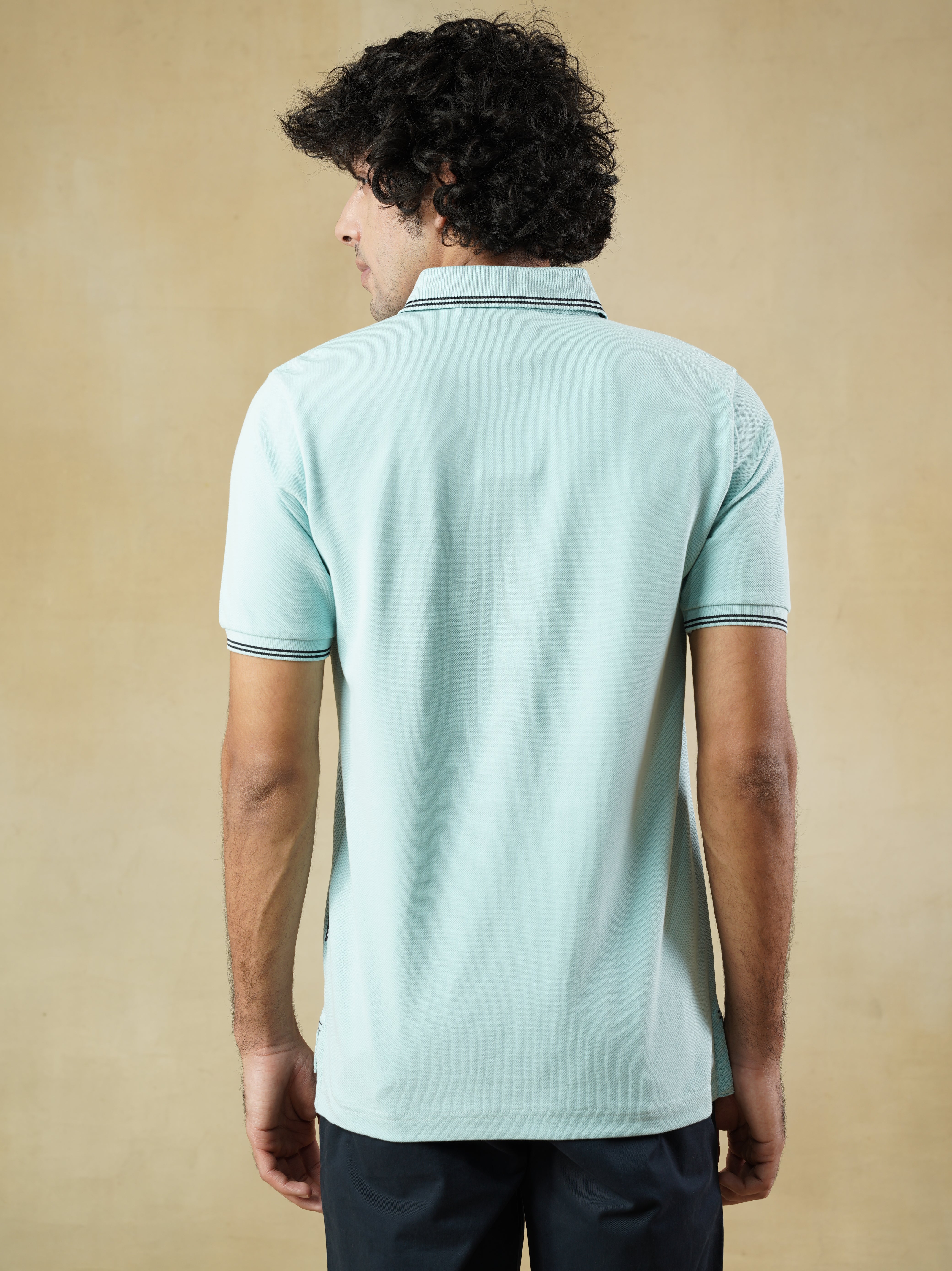 Men's 100% cotton Blue Polo Neck T-Shirt