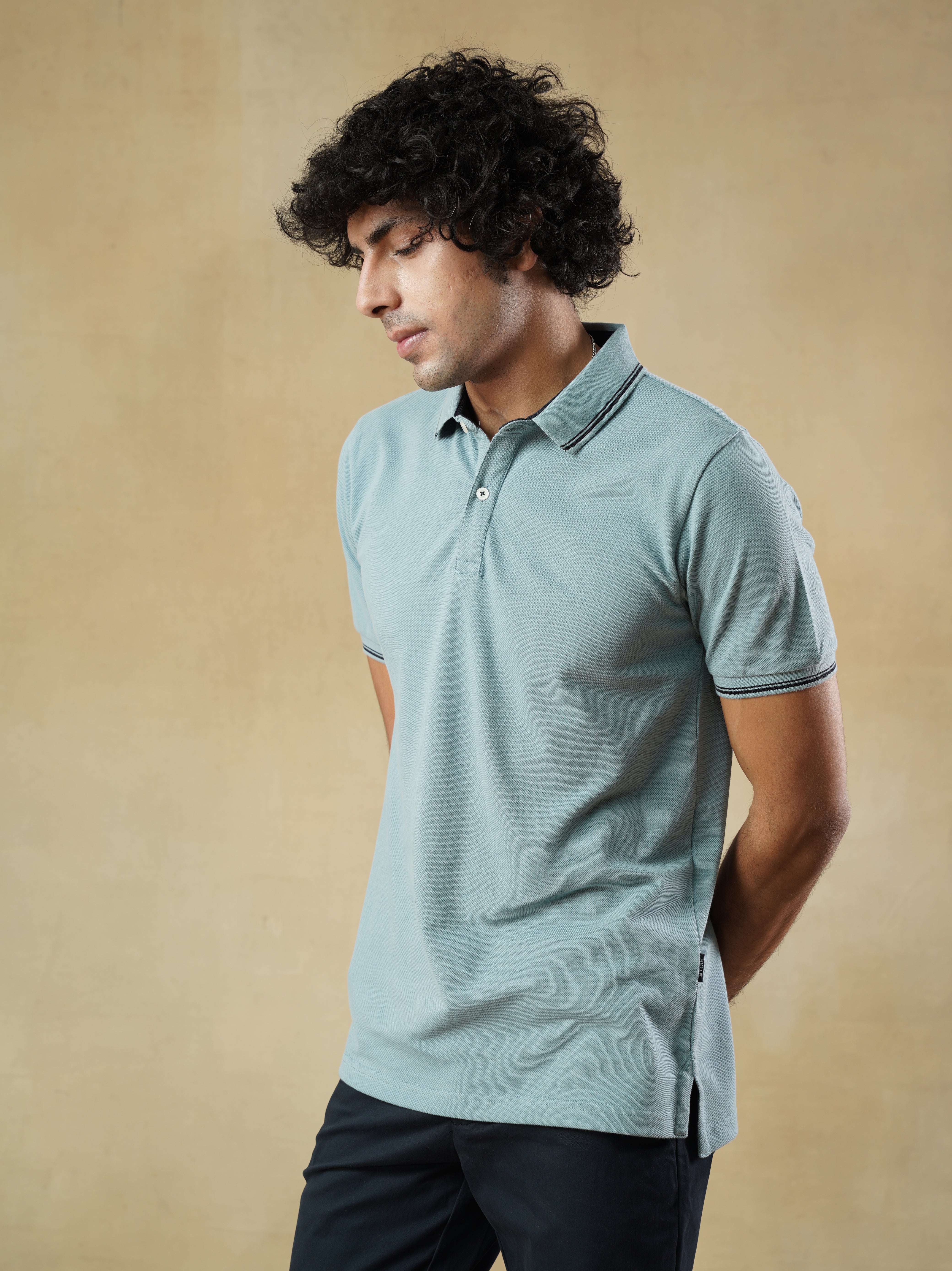 Dusky Blue Cotton Polo T-shirt