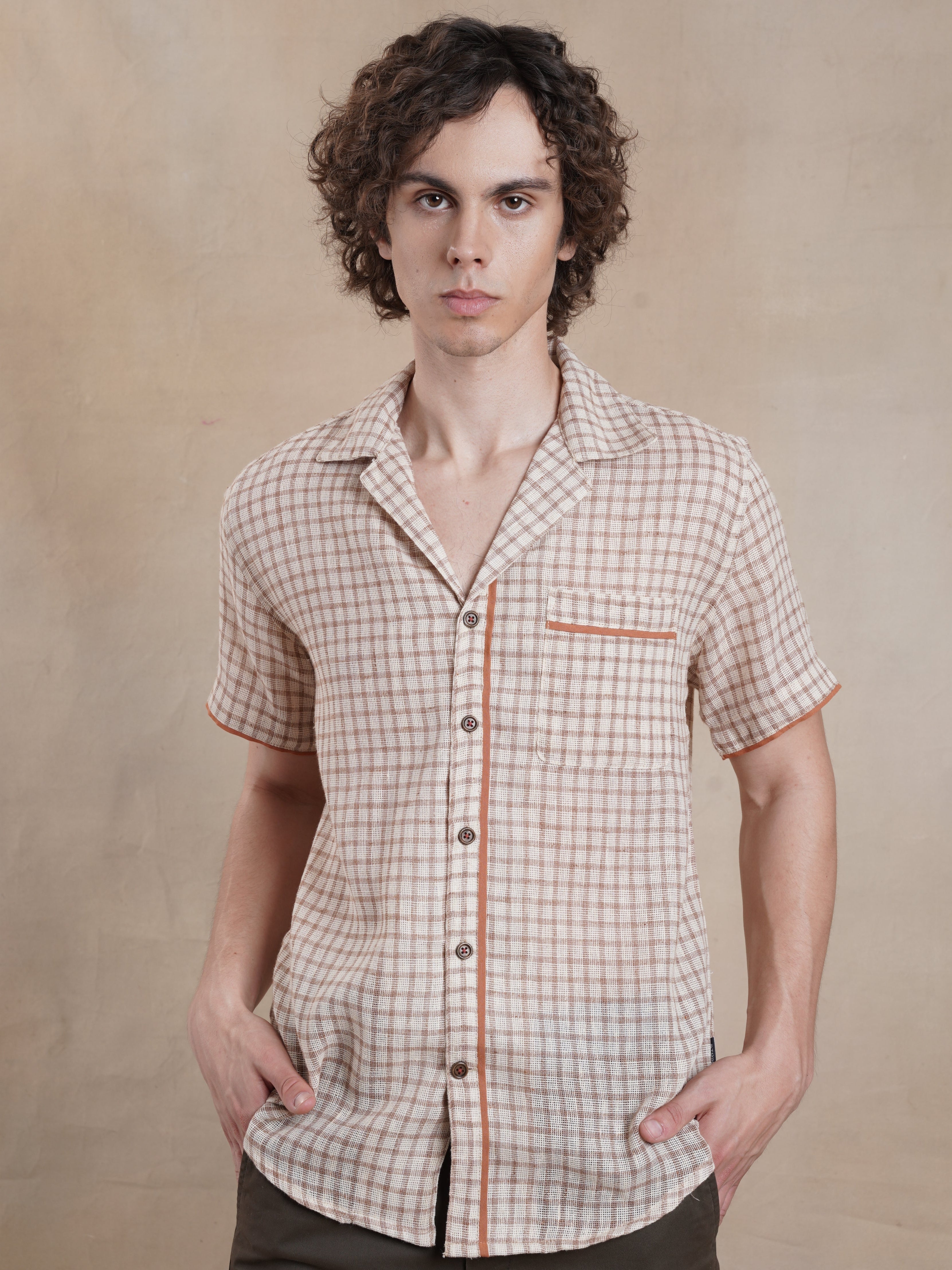 Men's Textured Jute Blend Check Shirt