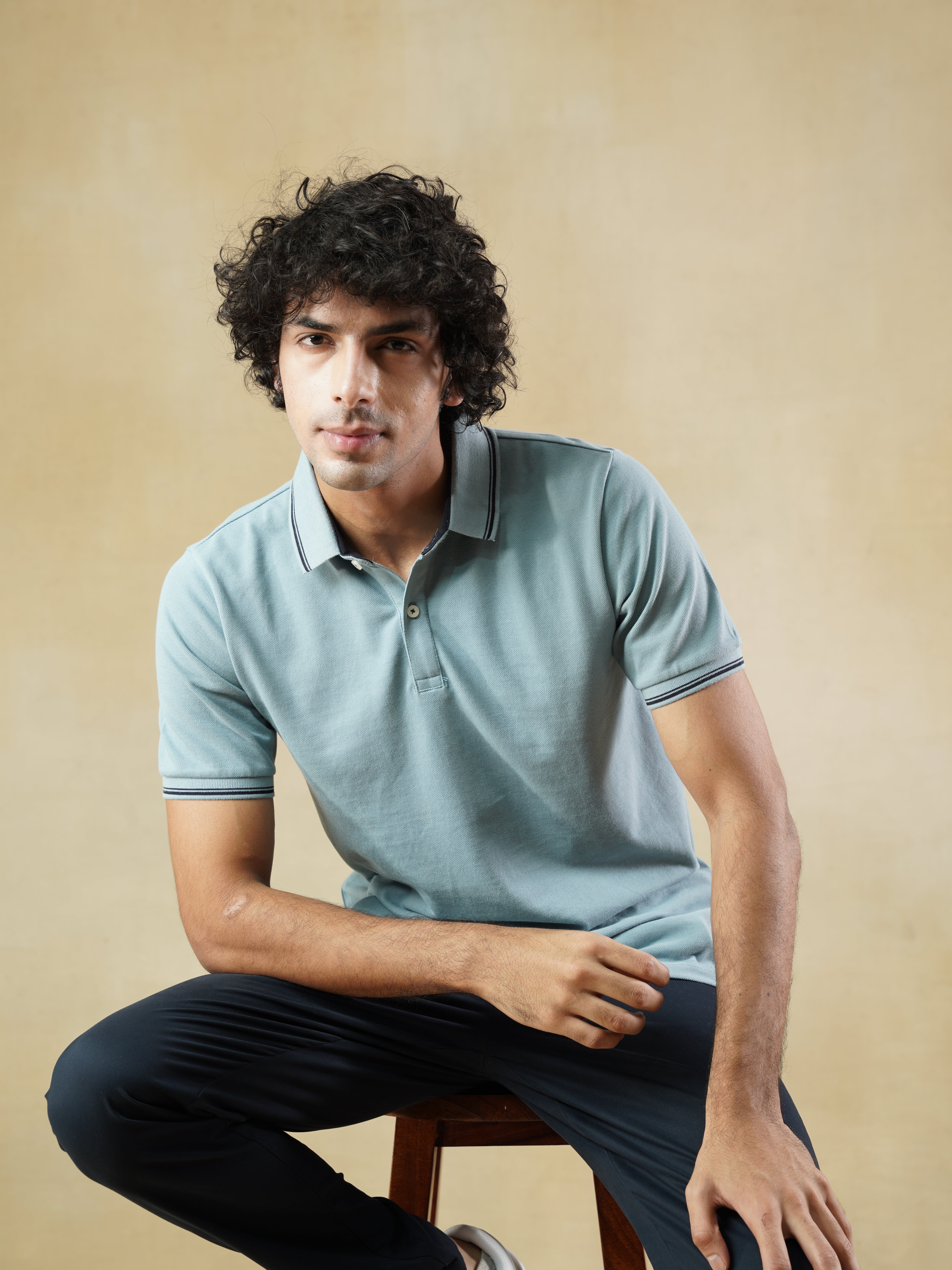 Dusky Blue Cotton Polo T-shirt