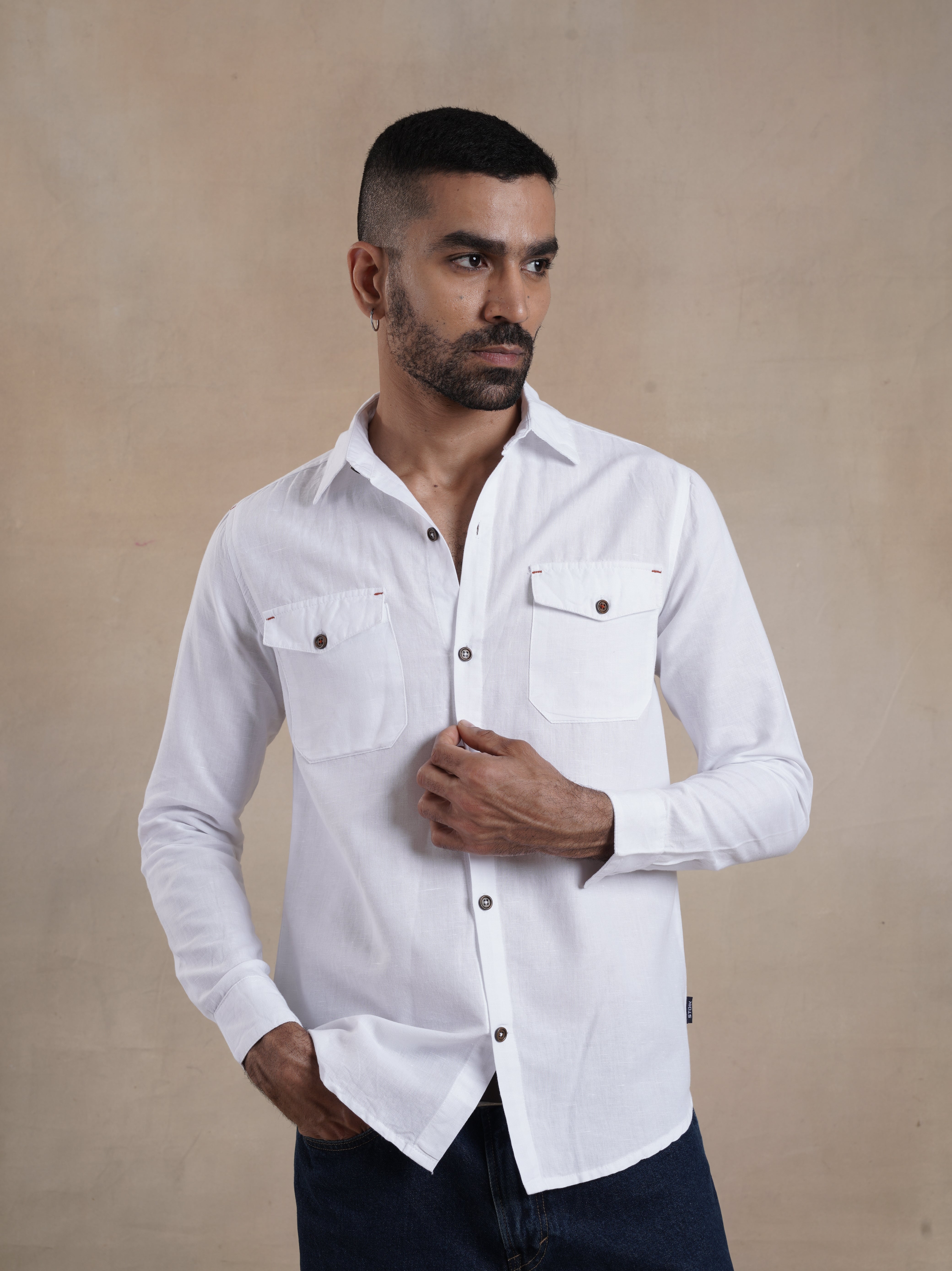 Men's Double Pocket Contrast Bartack Shirt
