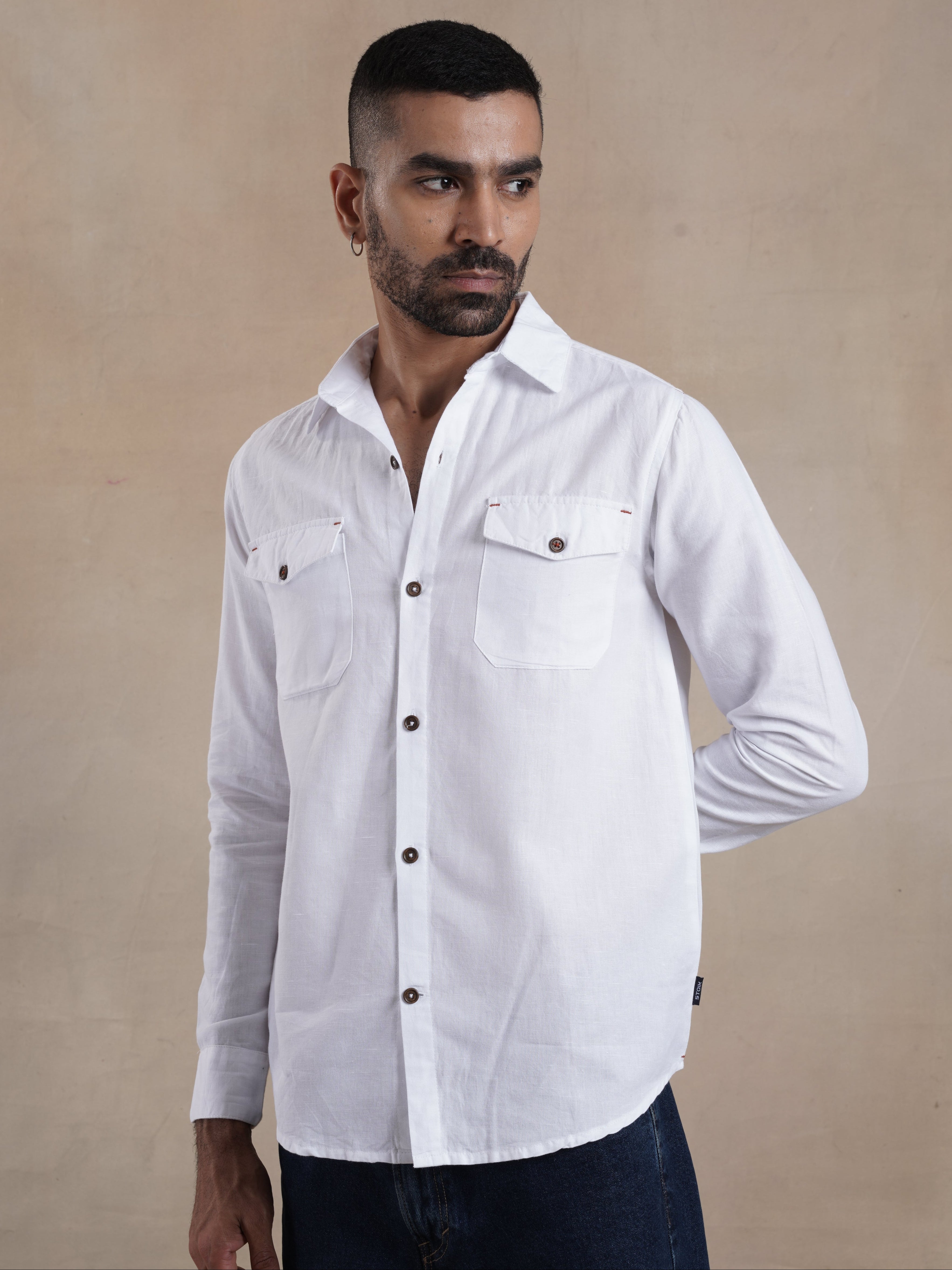 Men's Double Pocket Contrast Bartack Shirt