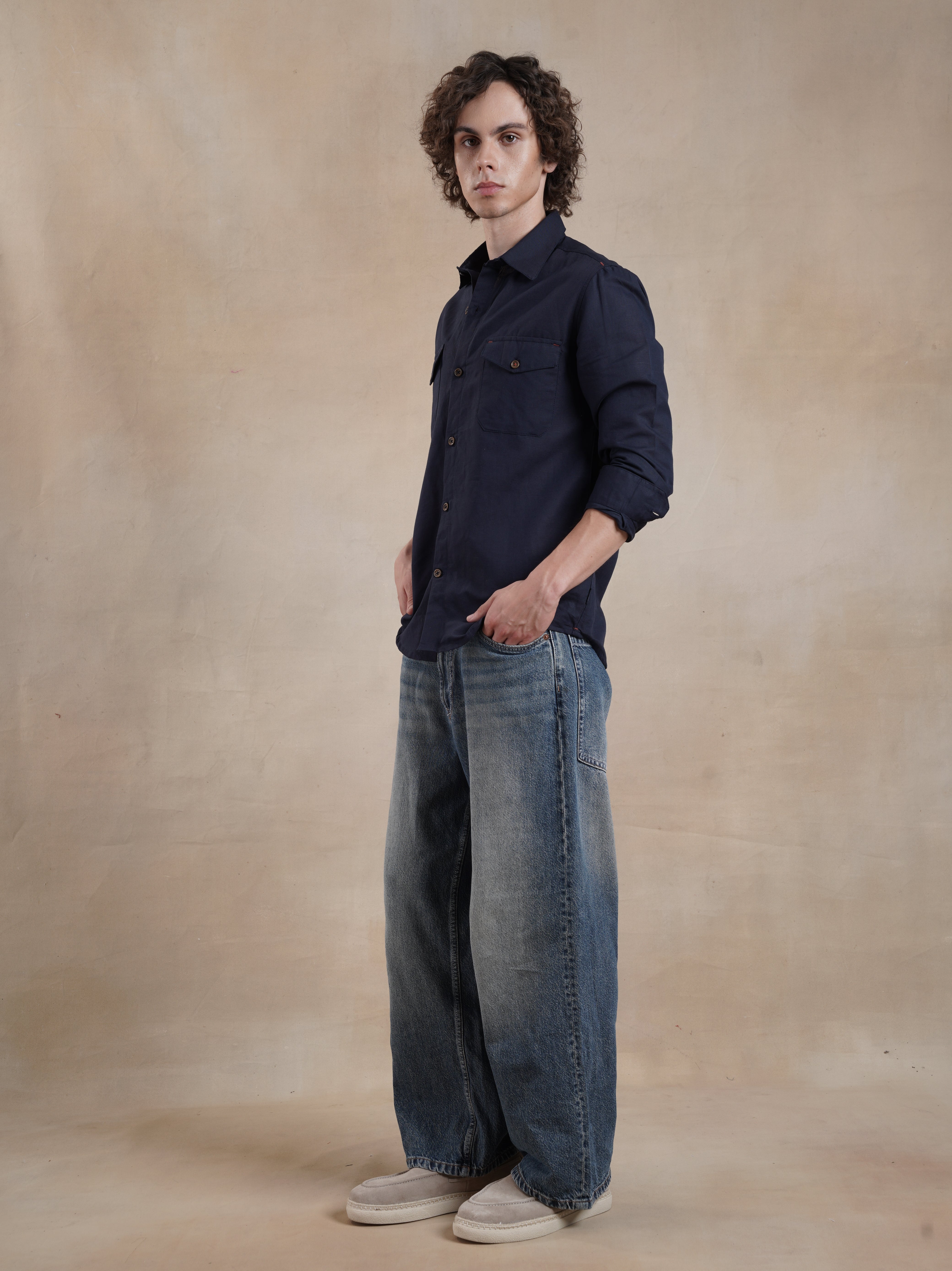 Men's Double Pocket Contrast Bartack Shirt