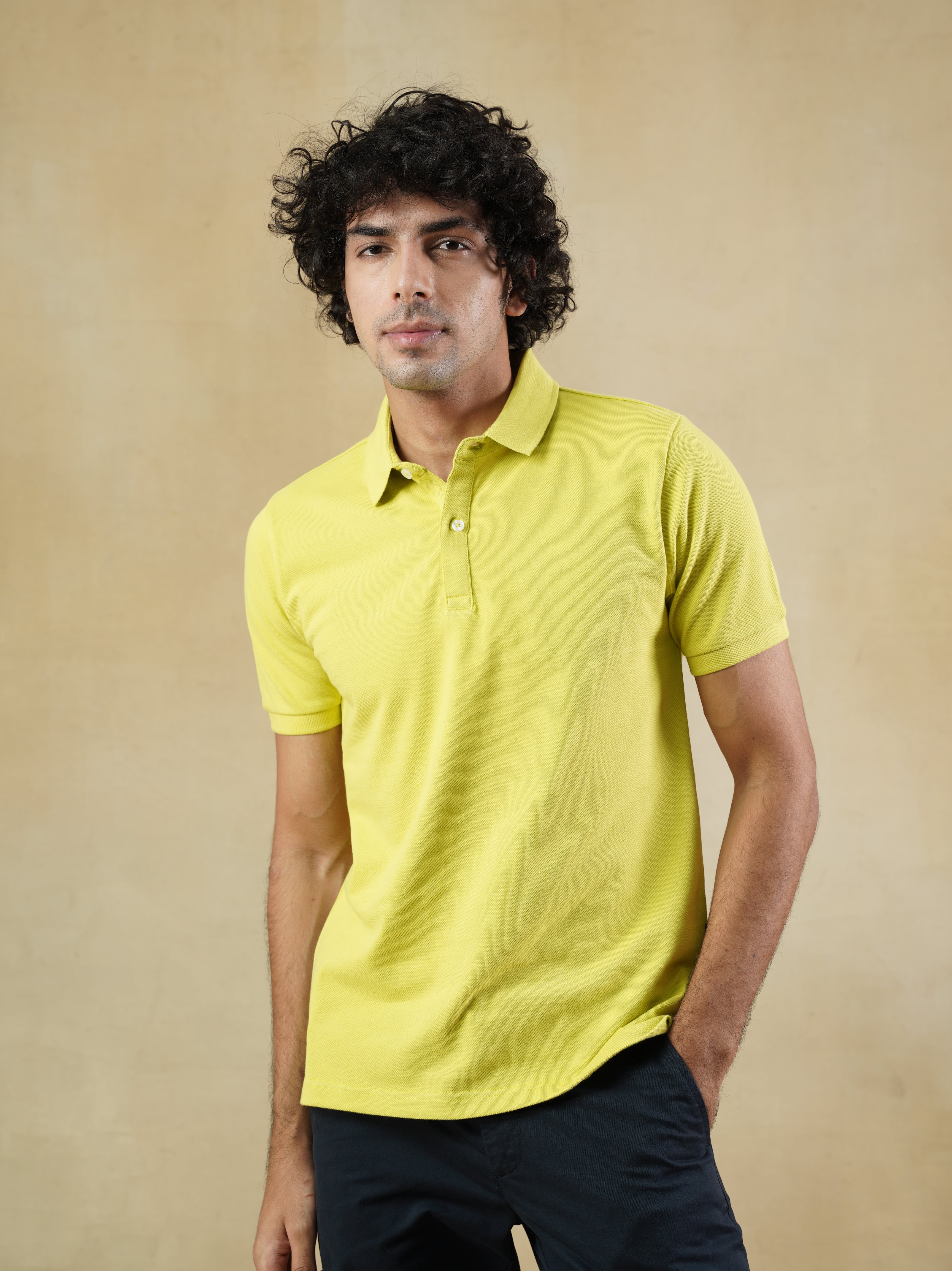 Men's 100% cotton Yellow color Polo Neck T-Shirt