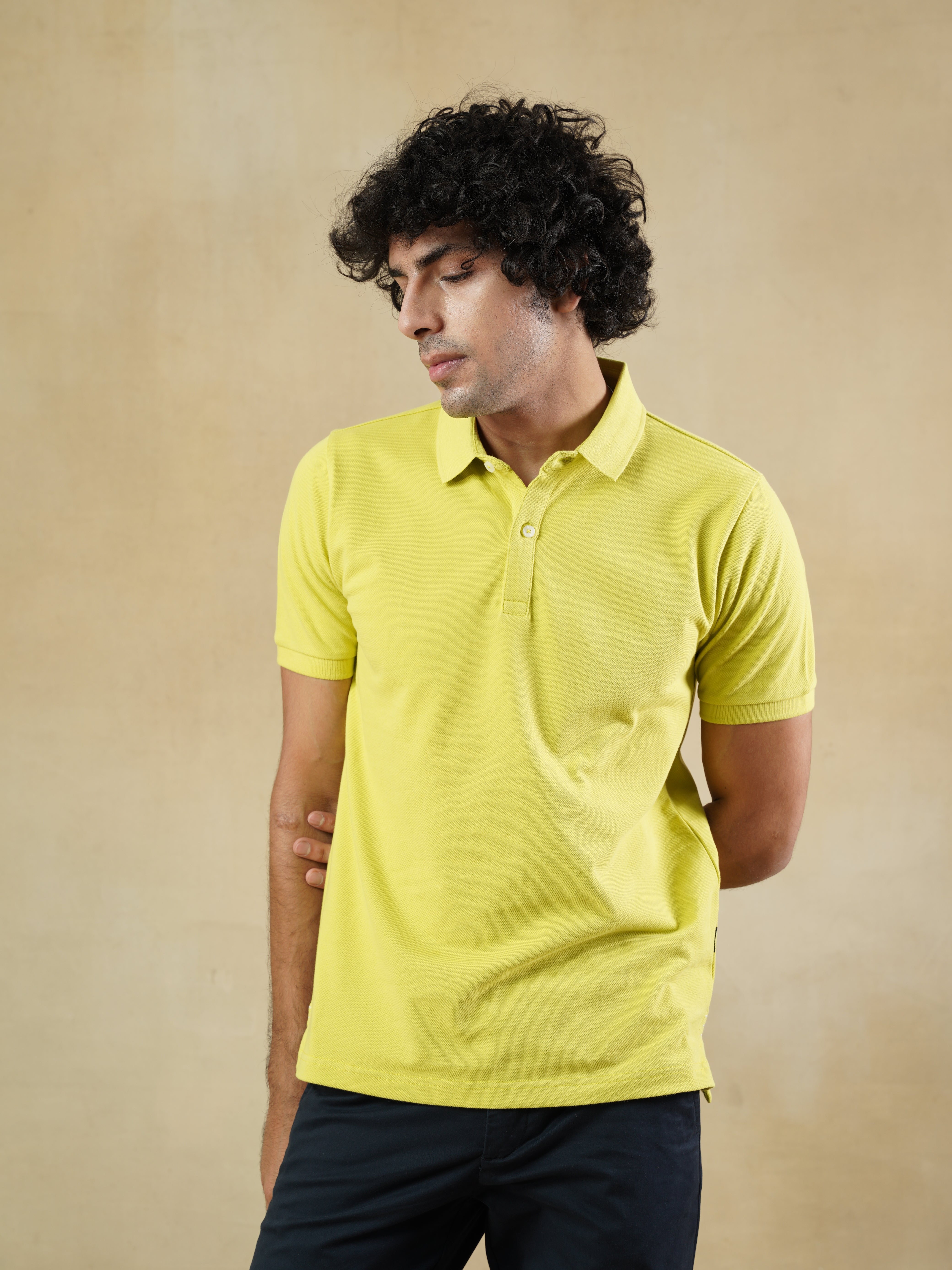 Men's 100% cotton Yellow color Polo Neck T-Shirt