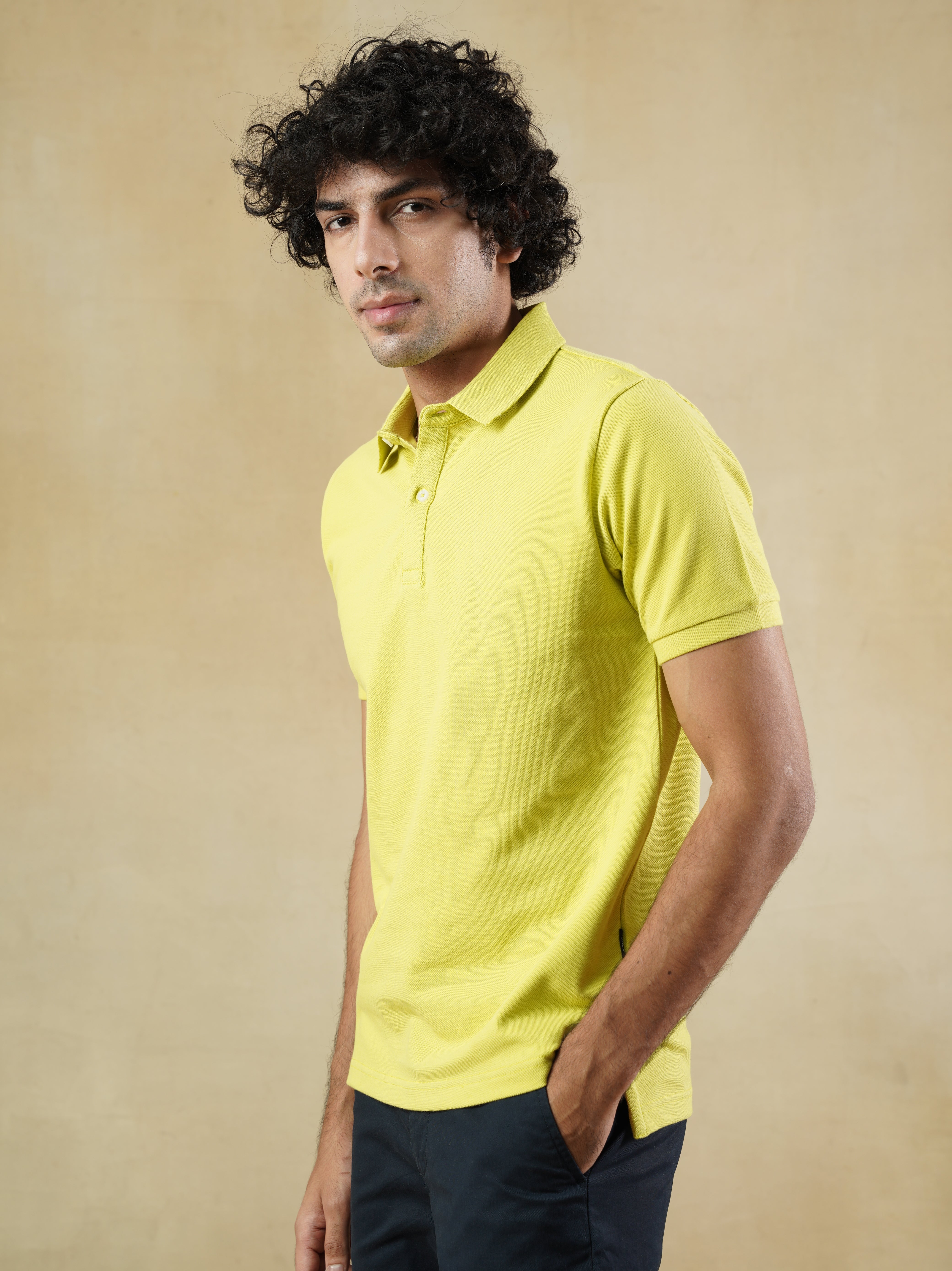 Men's 100% cotton Yellow color Polo Neck T-Shirt