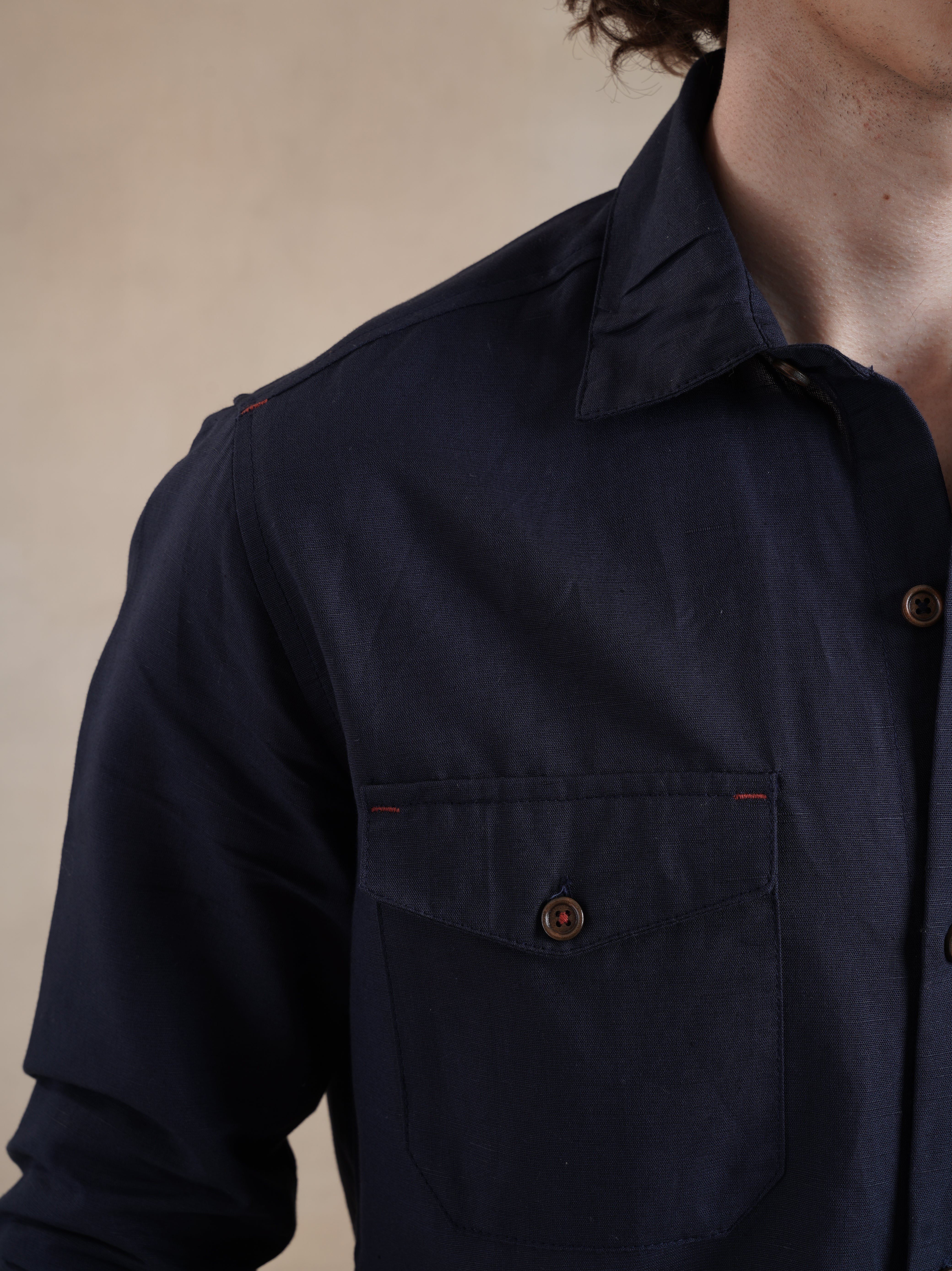 Men's Double Pocket Contrast Bartack Shirt