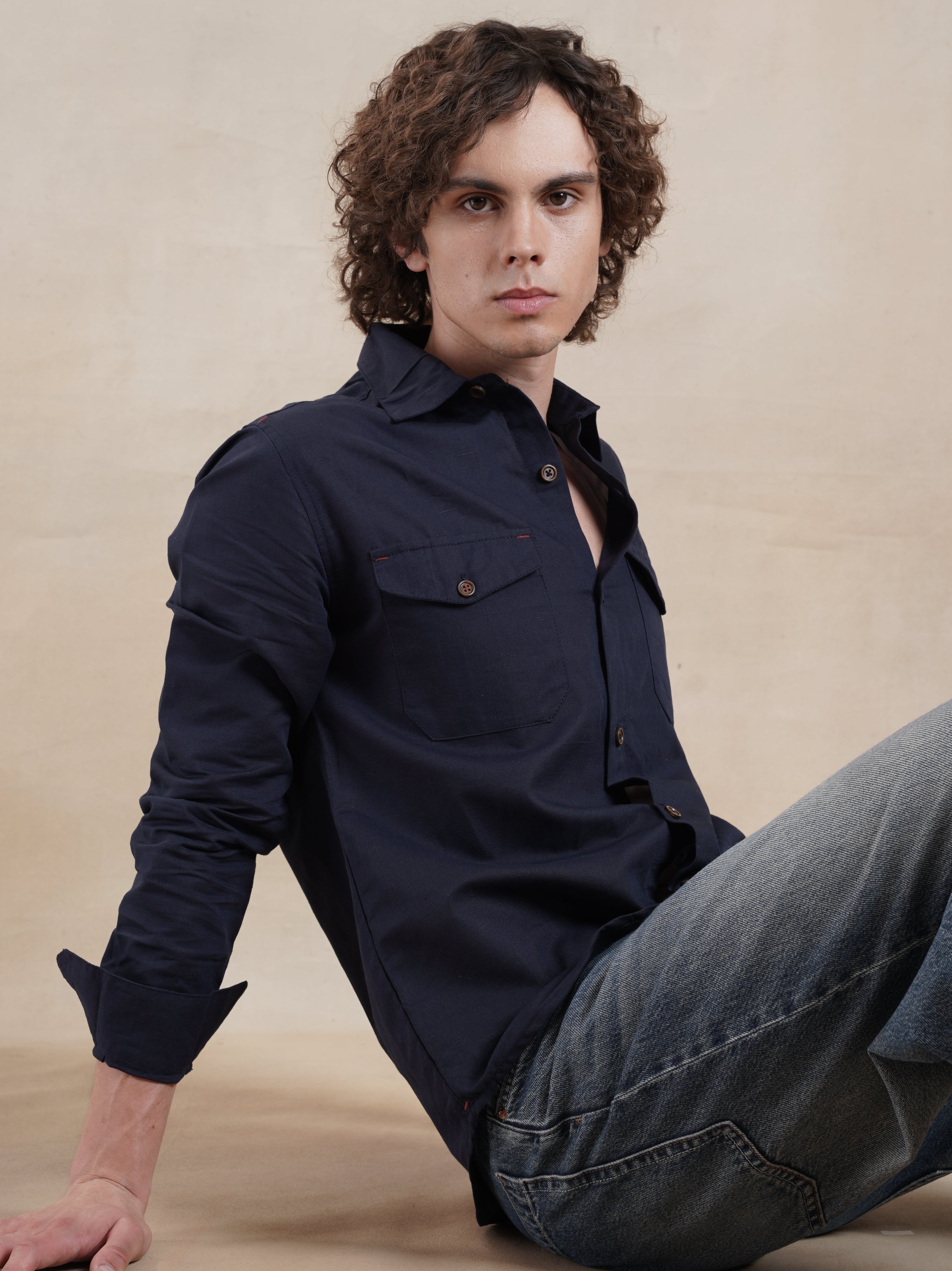 Men's Double Pocket Contrast Bartack Shirt