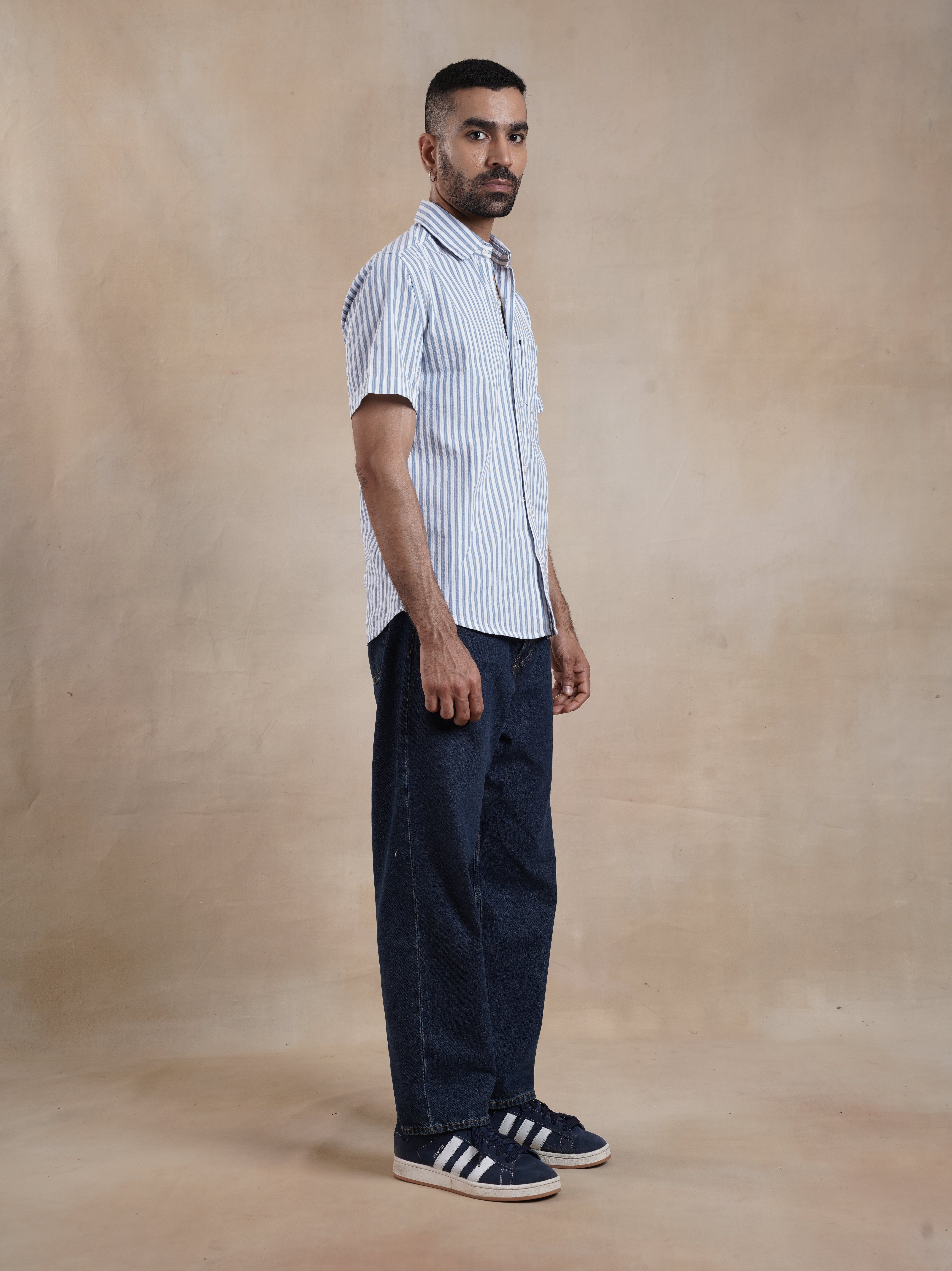 Men's White Striped Seersucker Shirt