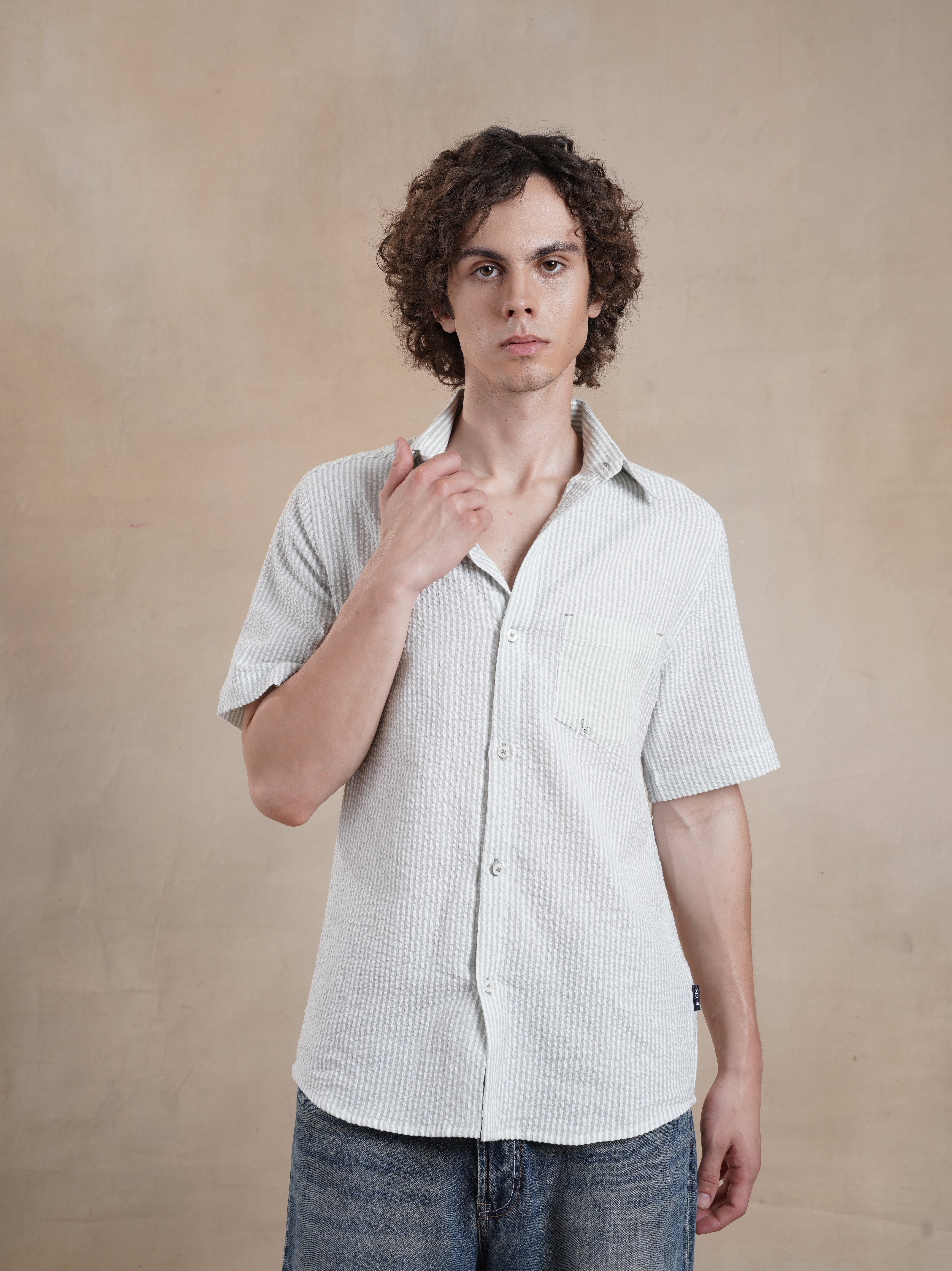 Men's Half Sleeve Seersucker Stripe Shirt