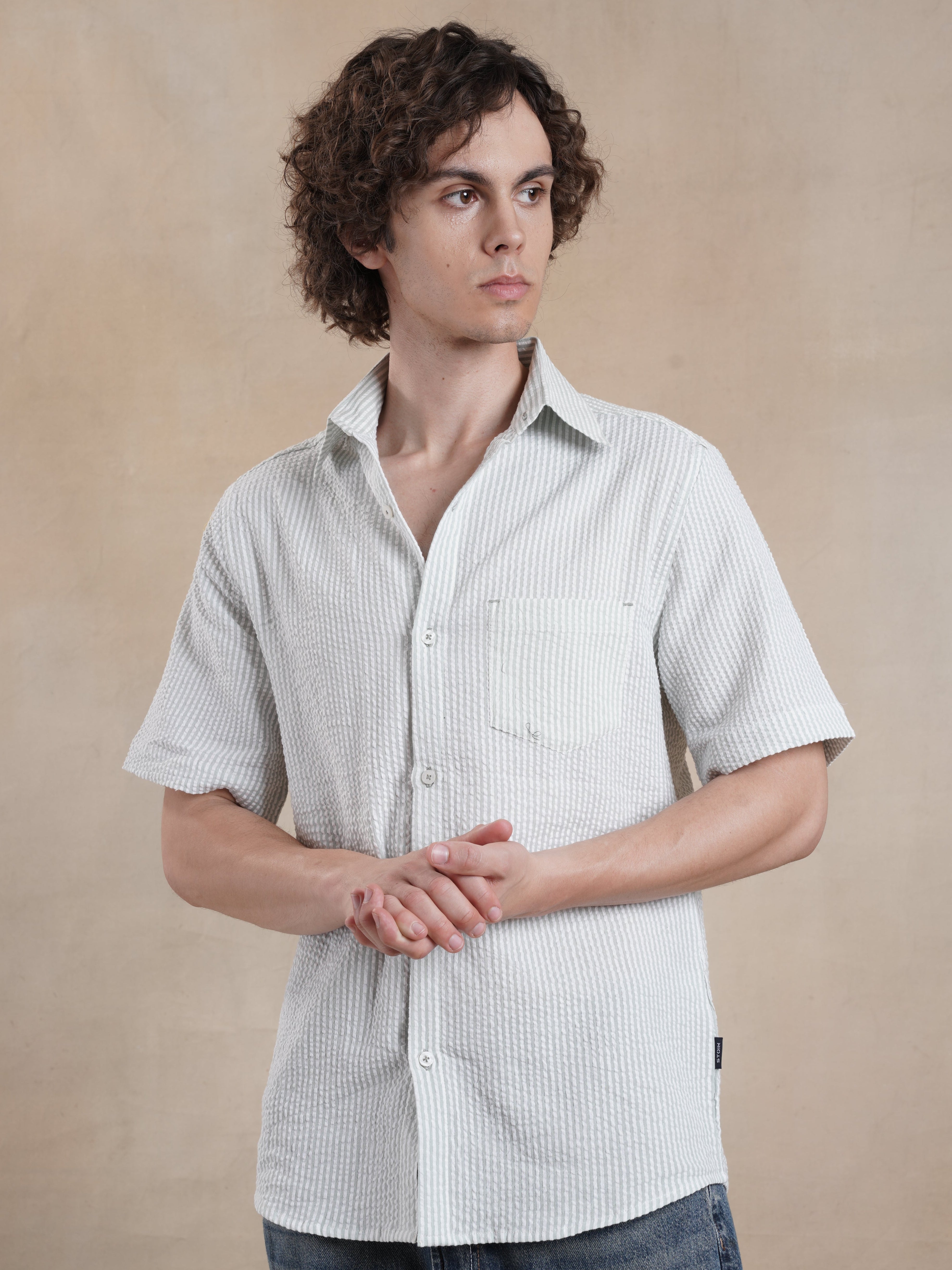 Men's Half Sleeve Seersucker Stripe Shirt