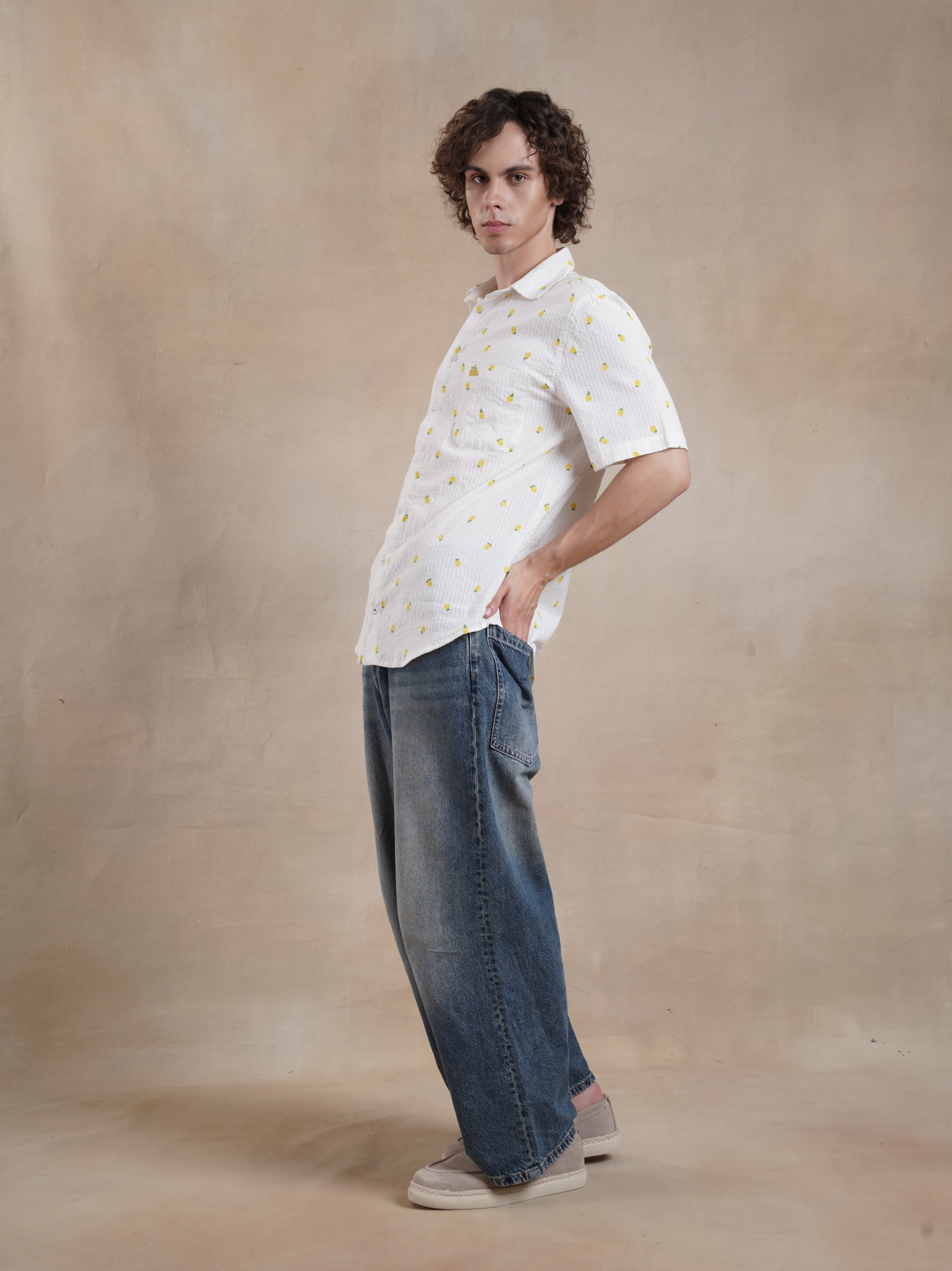 Men's Lemon Printed Seersucker Shirt