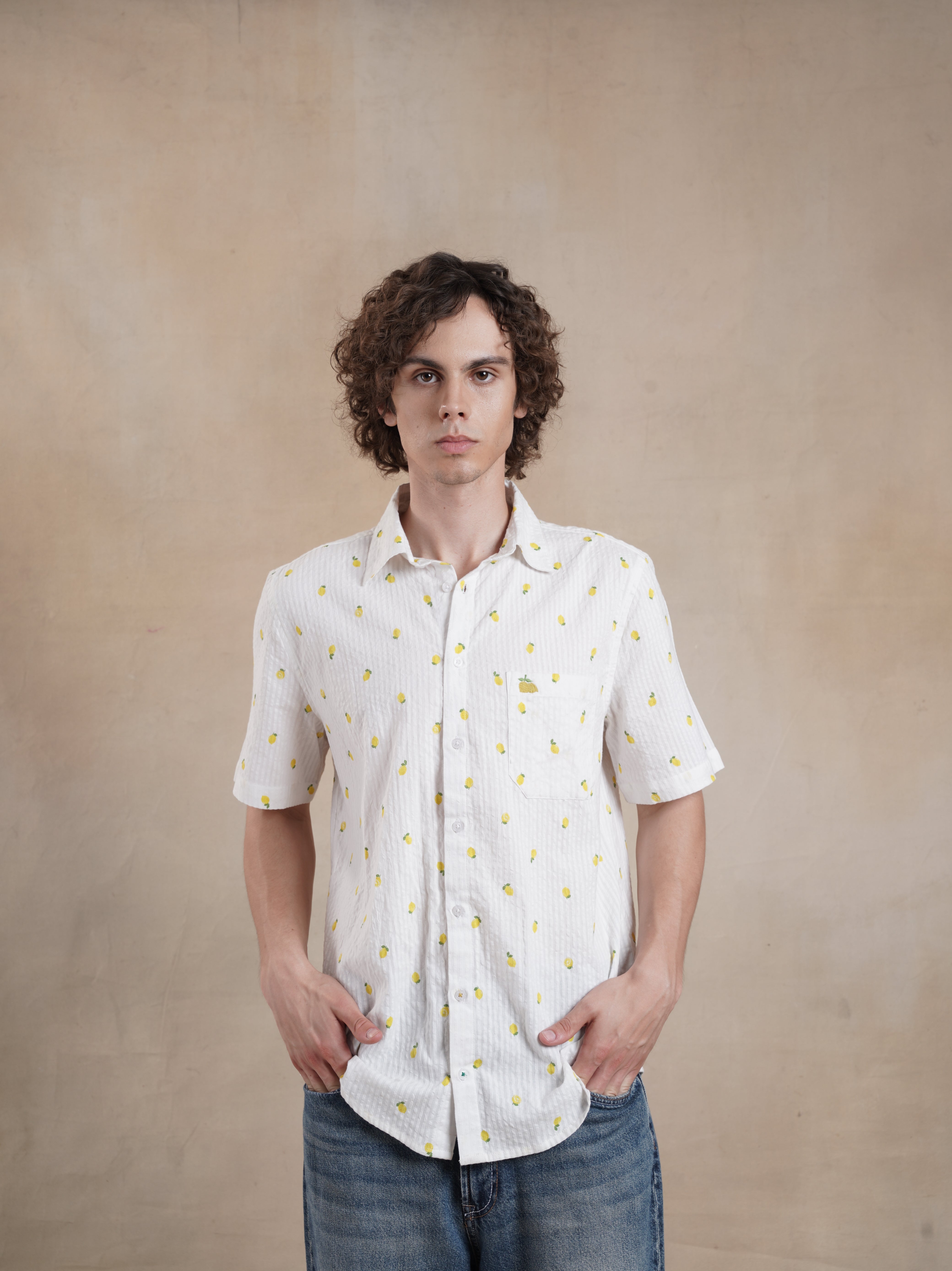 Men's Lemon Printed Seersucker Shirt