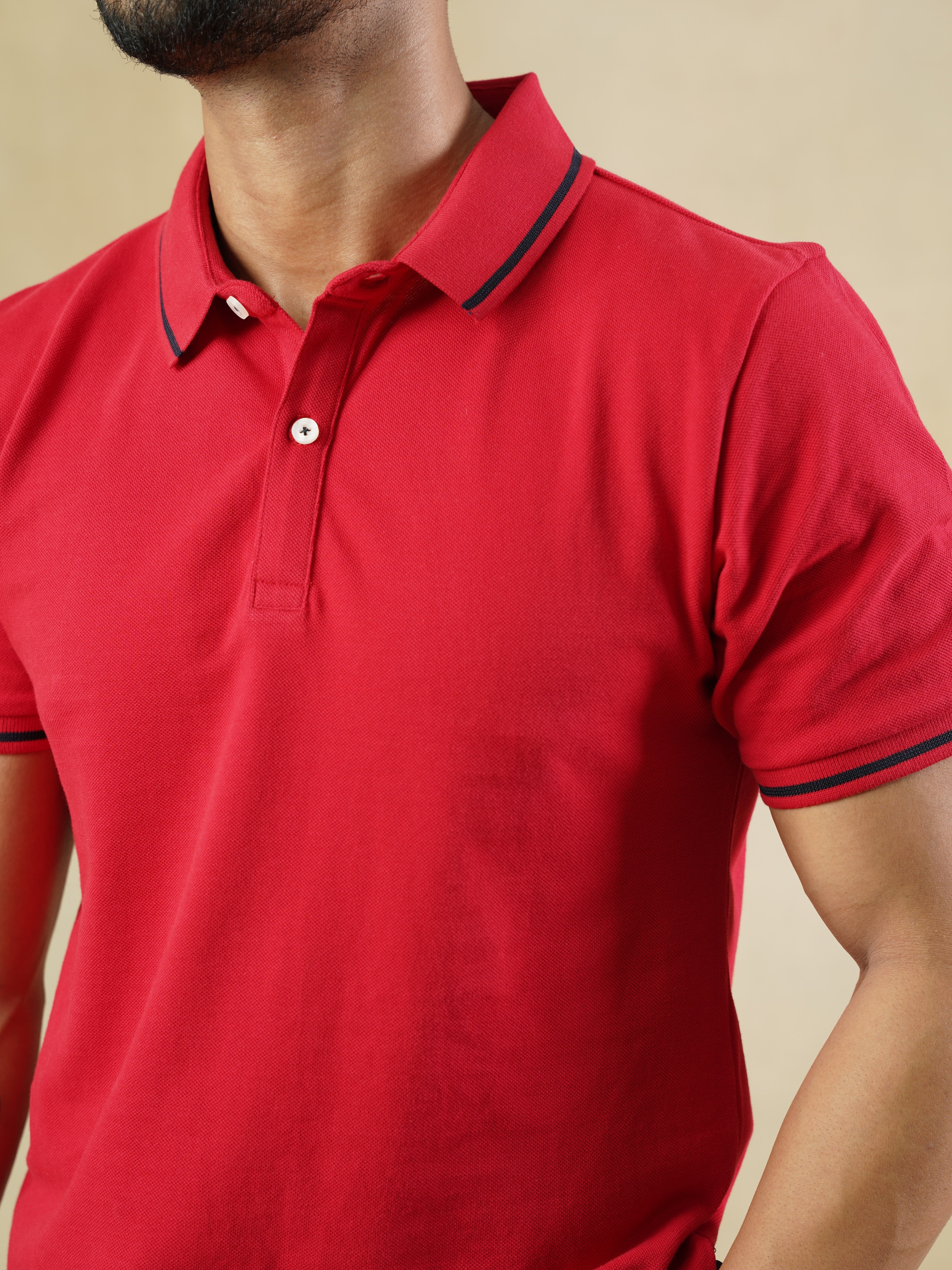 Red Cotton Polo T-shirt with contrast tipping