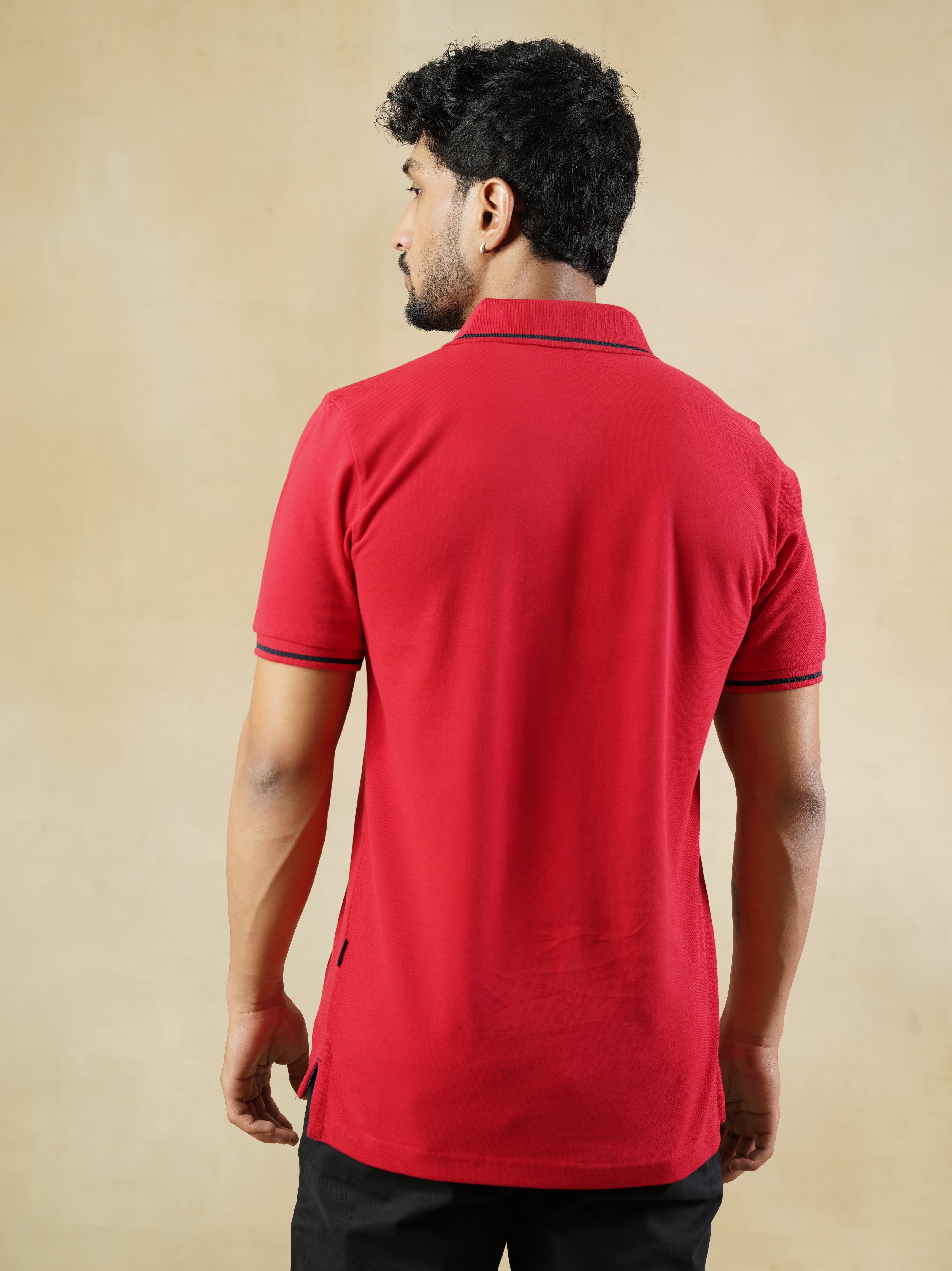 Red Cotton Polo T-shirt with contrast tipping