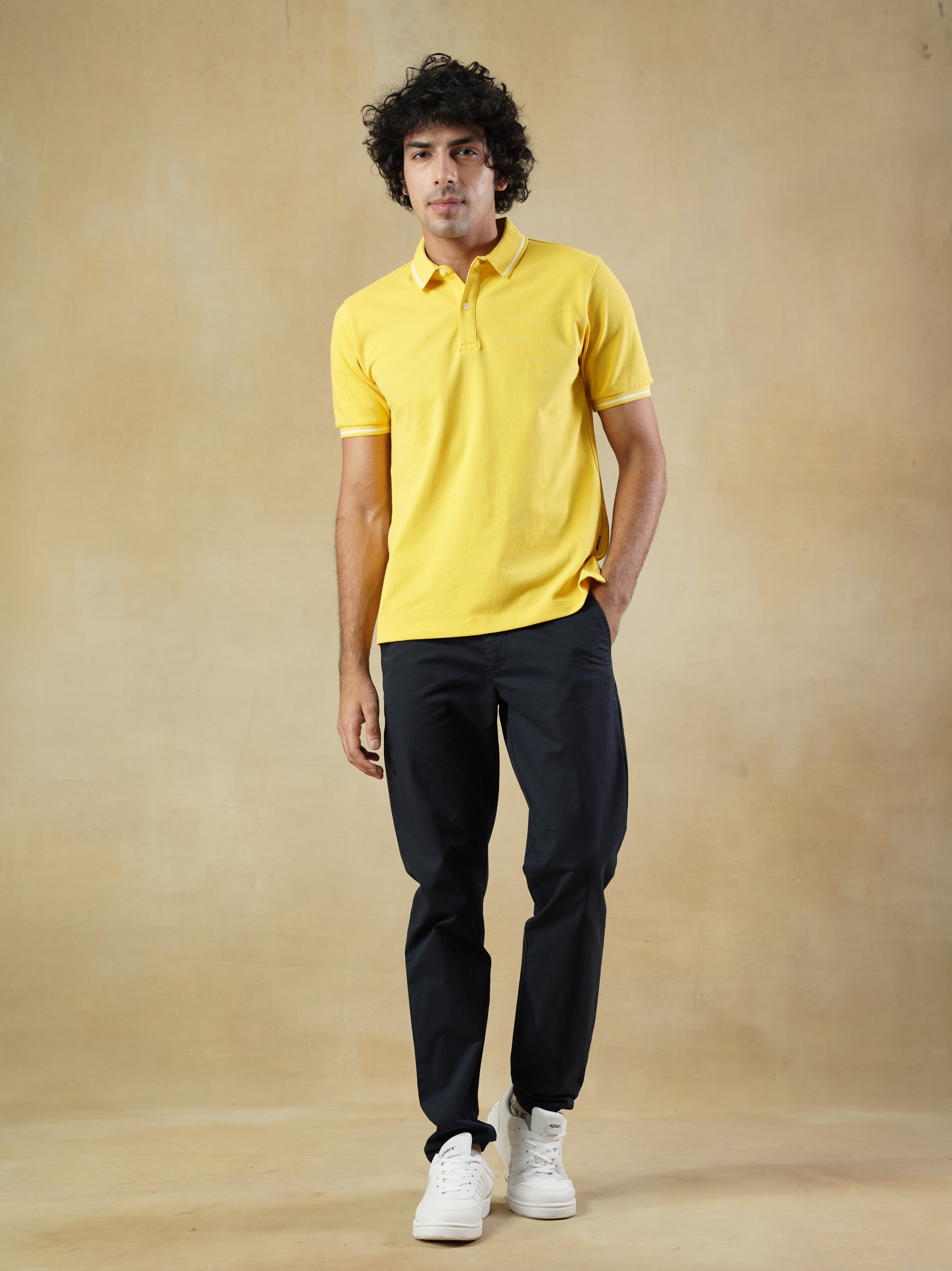 Men's 100% cotton Yellow Polo Neck T-Shirt