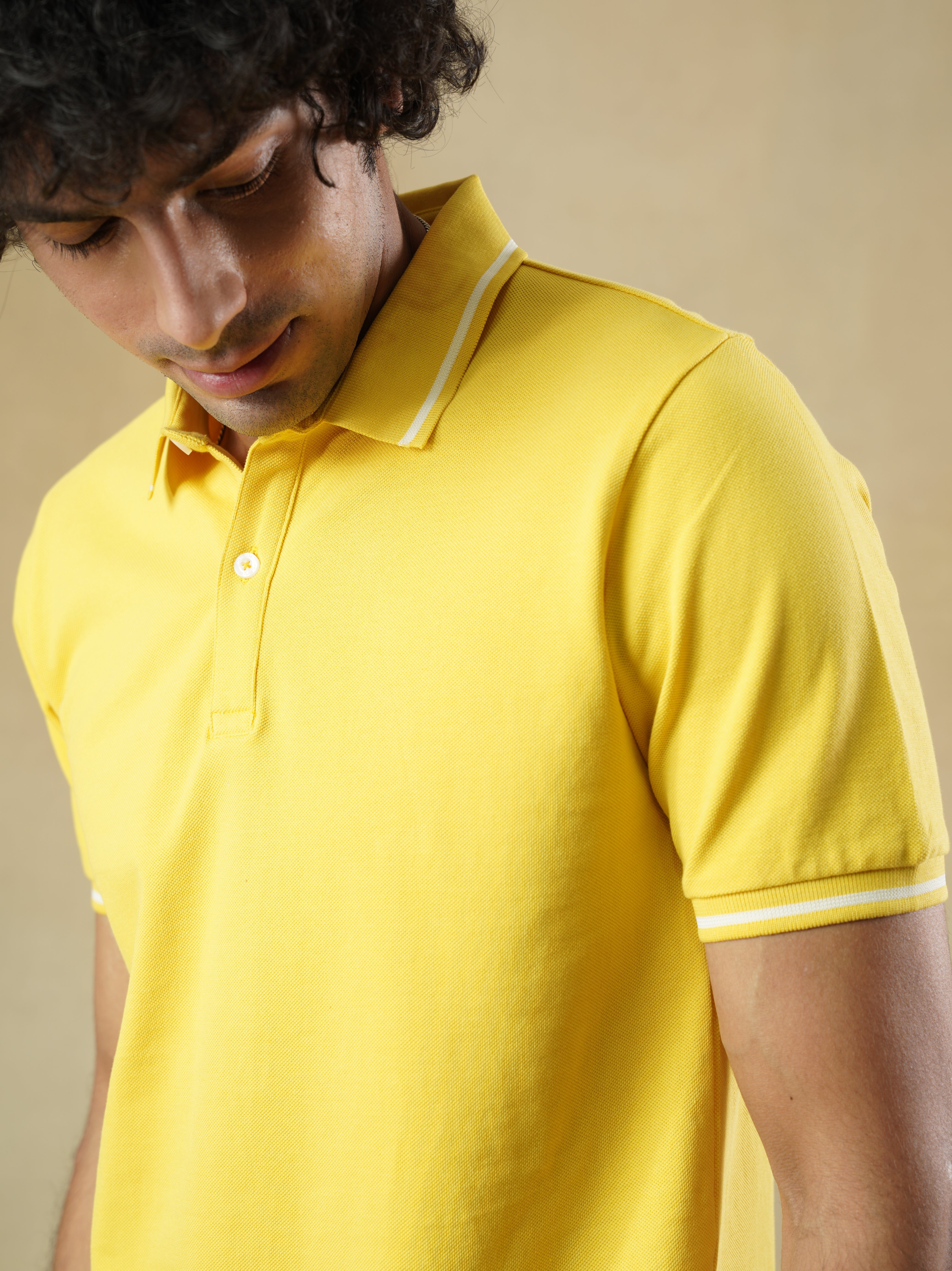 Men's 100% cotton Yellow Polo Neck T-Shirt
