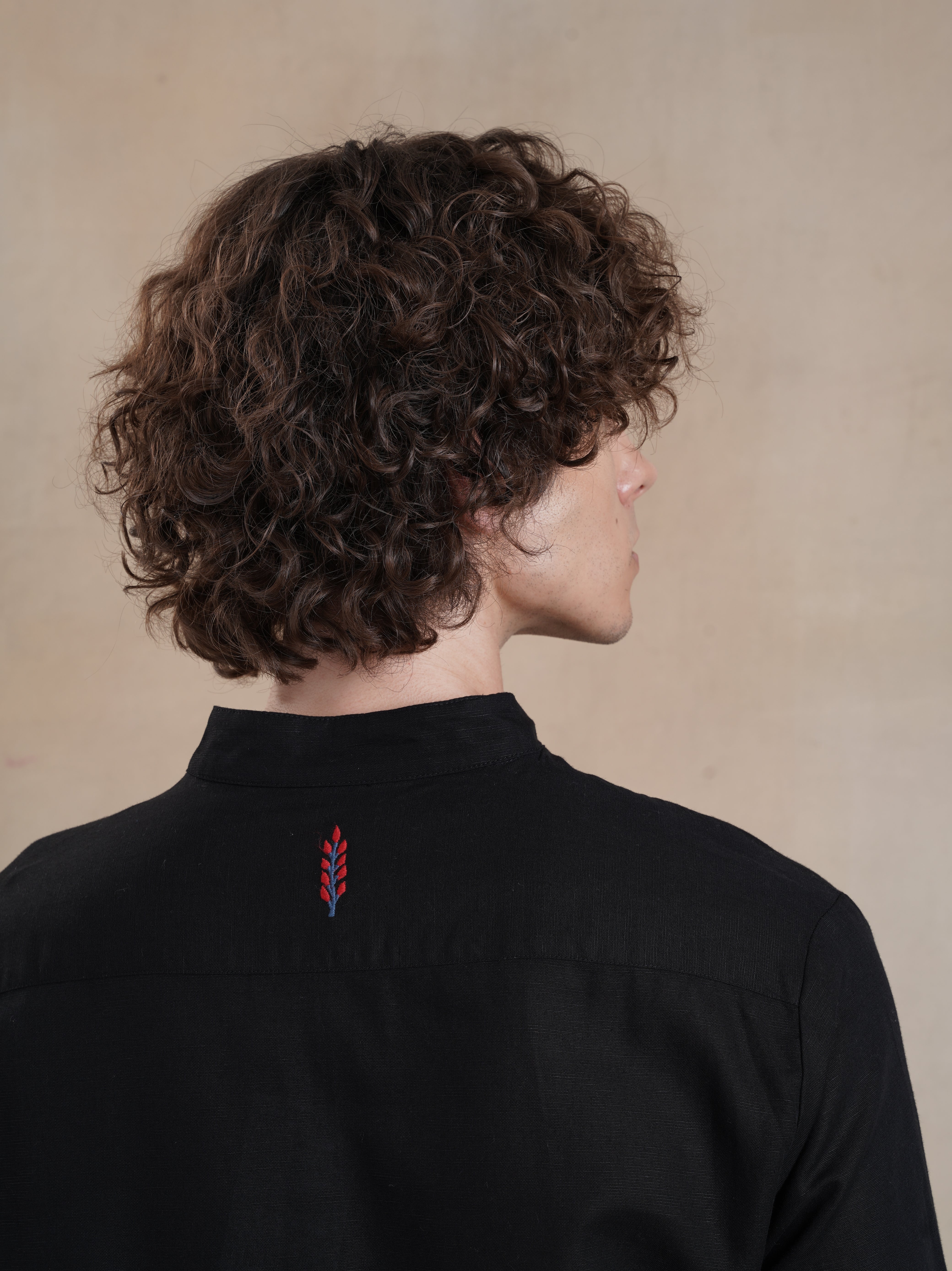 Men's Cotton Linen Embroidered Mandarin Shirt