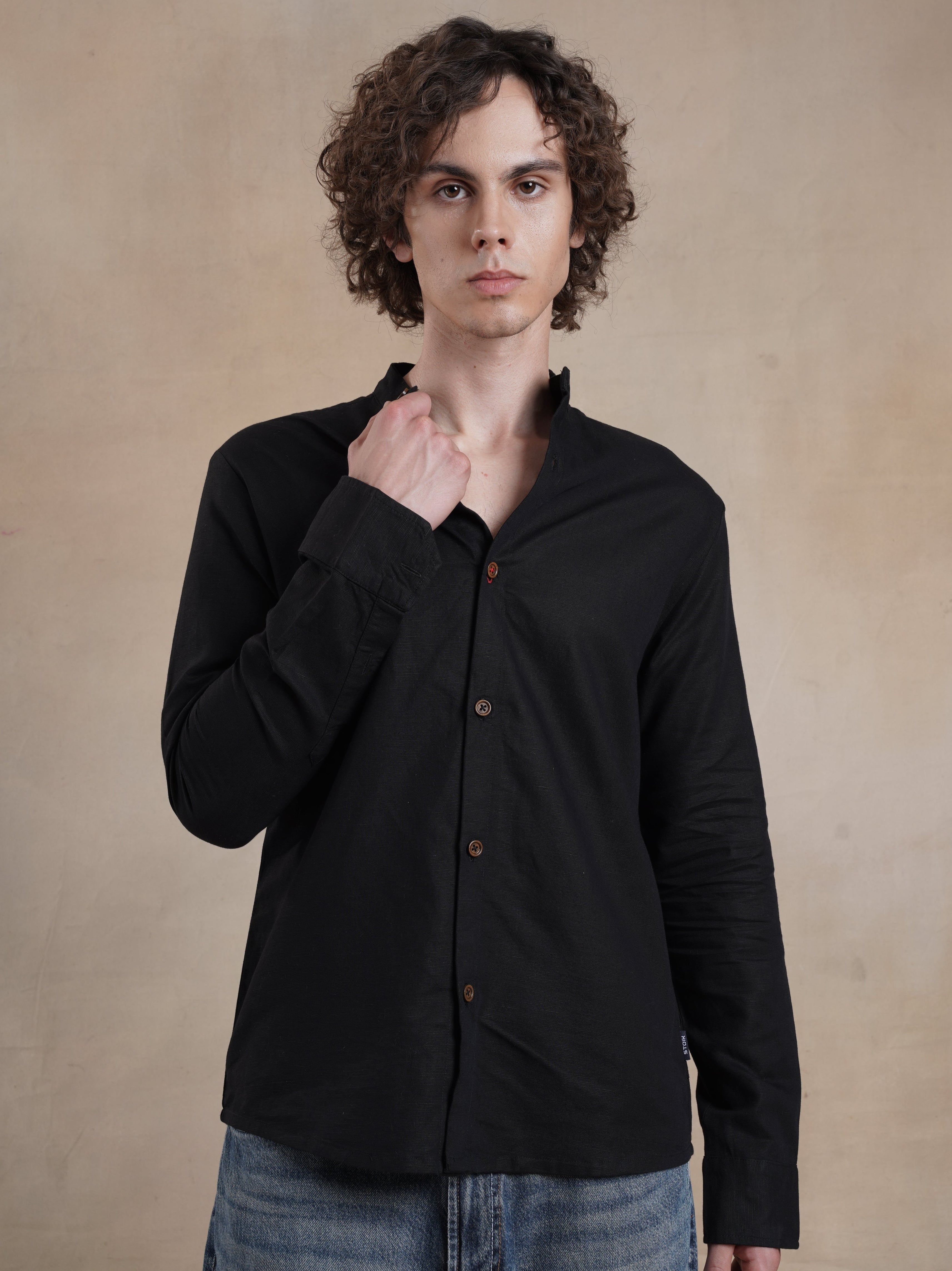 Men's Cotton Linen Embroidered Mandarin Shirt