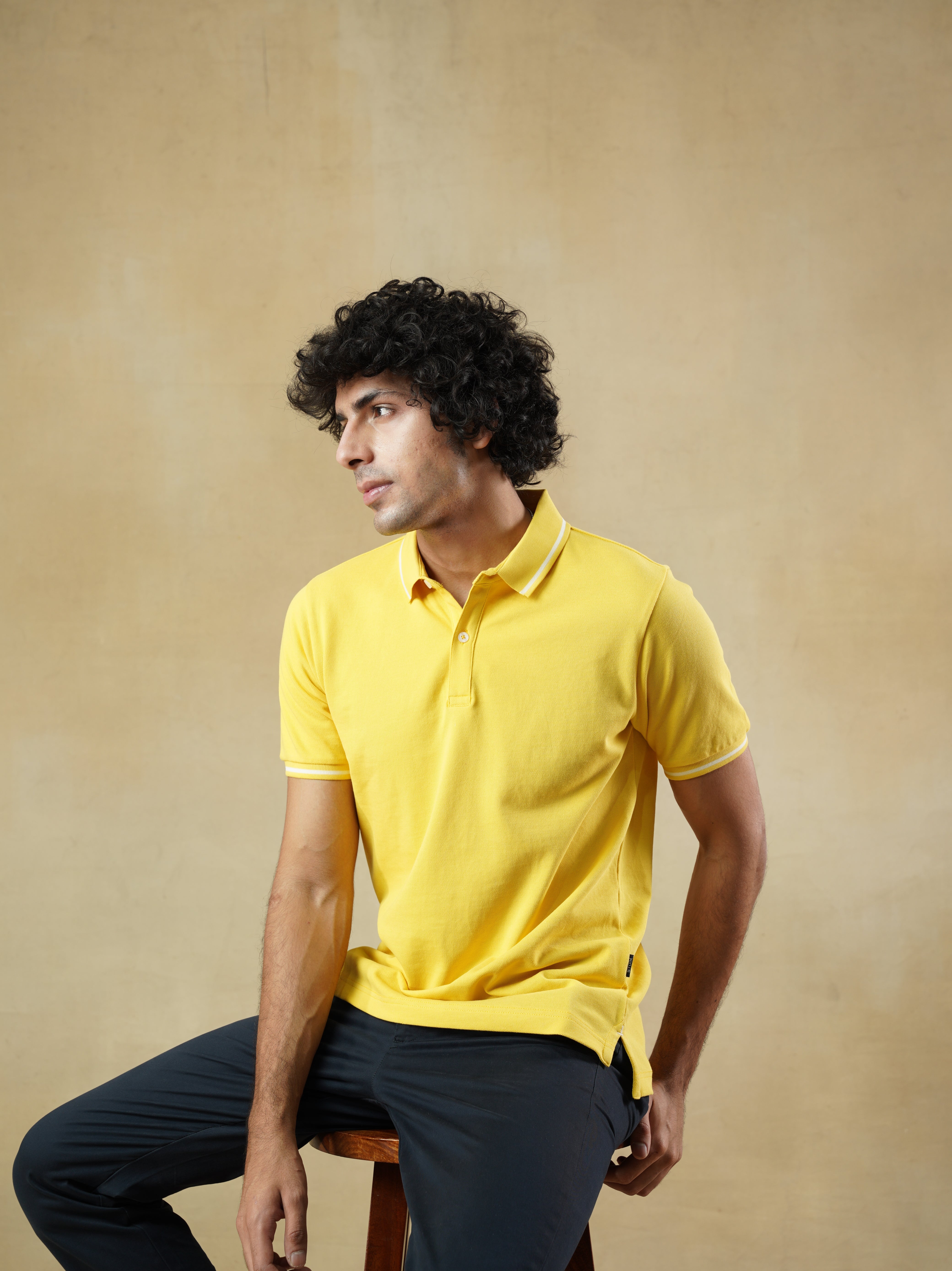 Men's 100% cotton Yellow Polo Neck T-Shirt