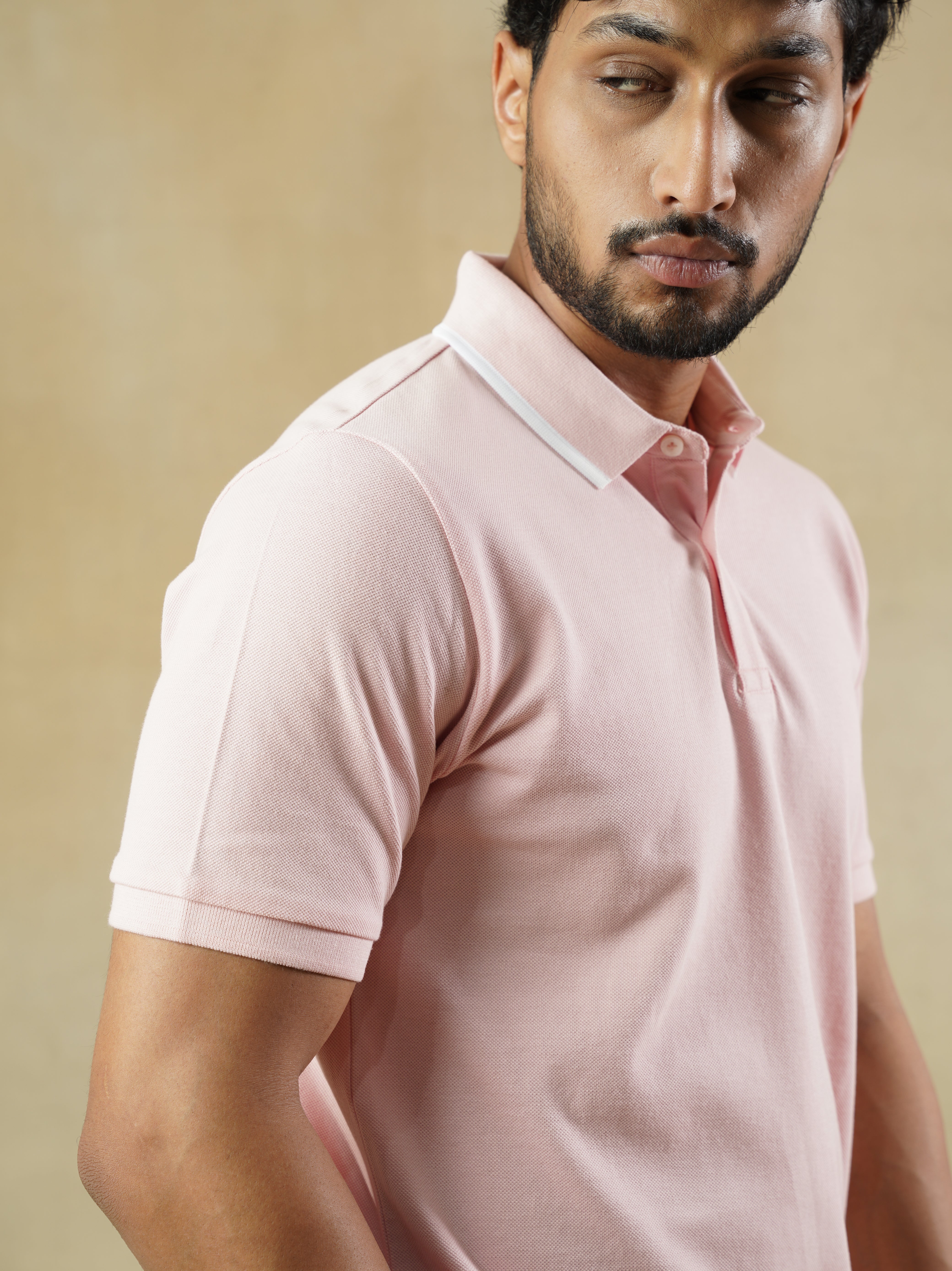 Men's 100% cotton Pink Polo Neck T-Shirt