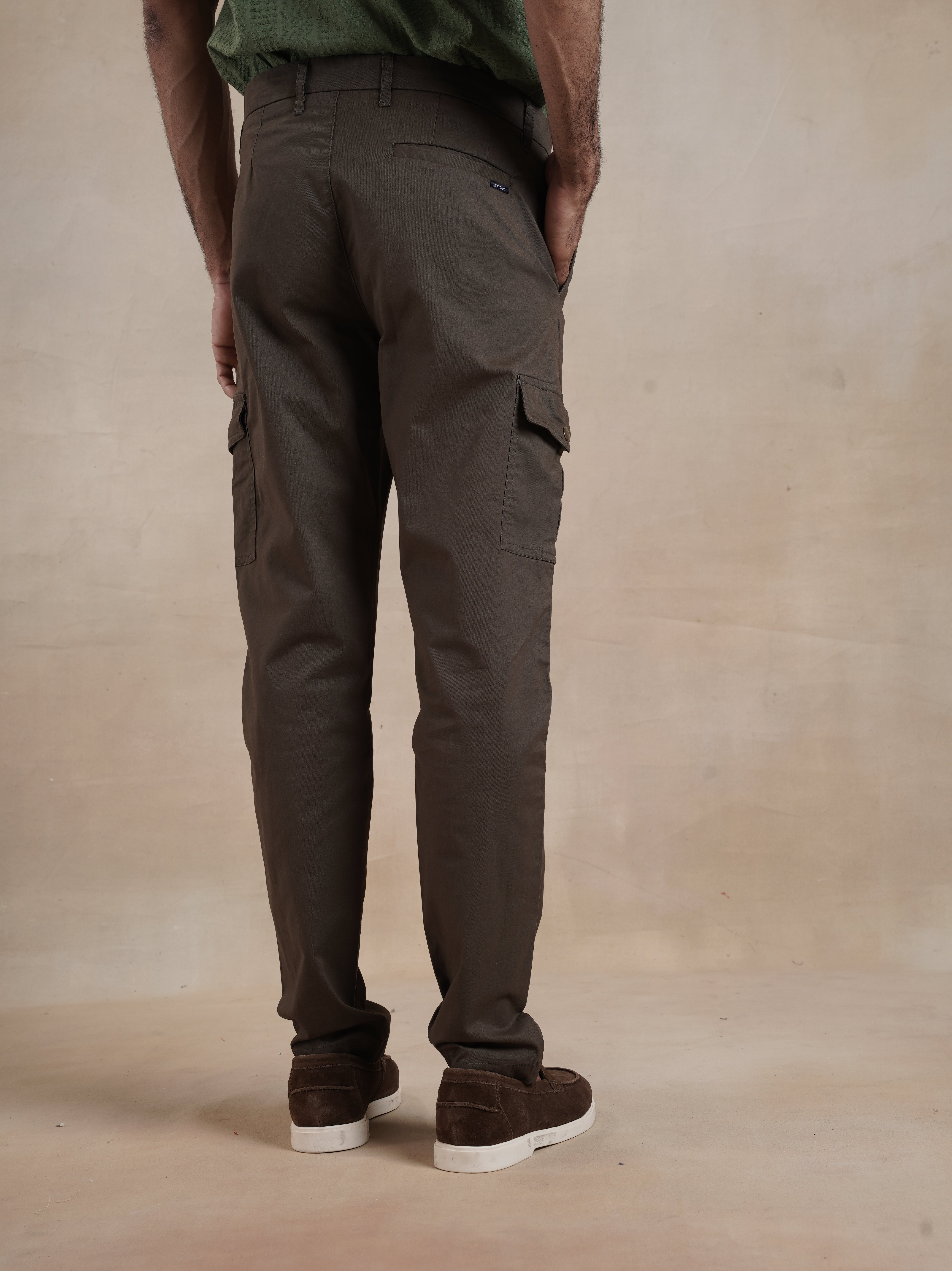 Men's Regular Fit Brown Cargos