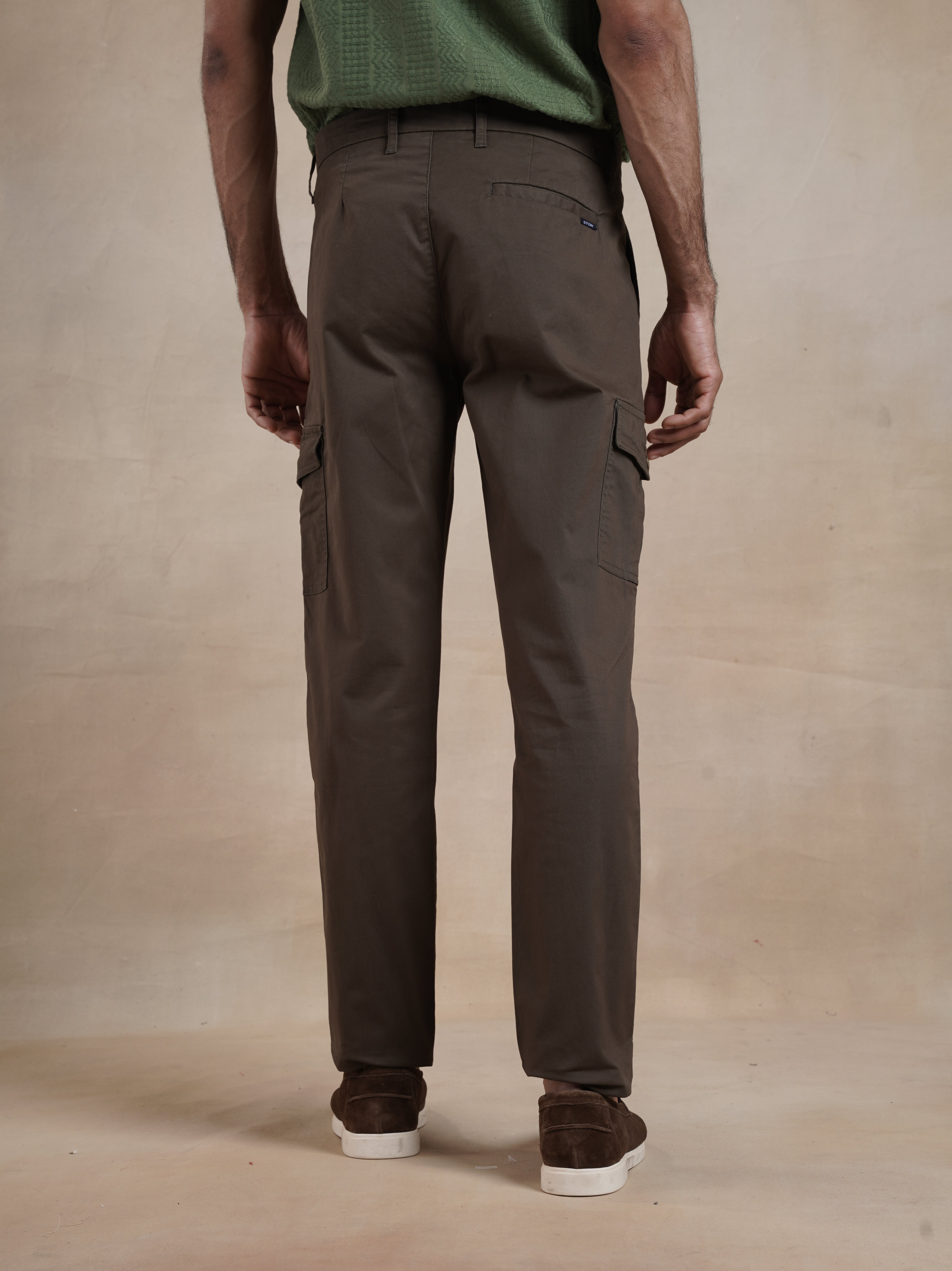 Men's Regular Fit Brown Cargos