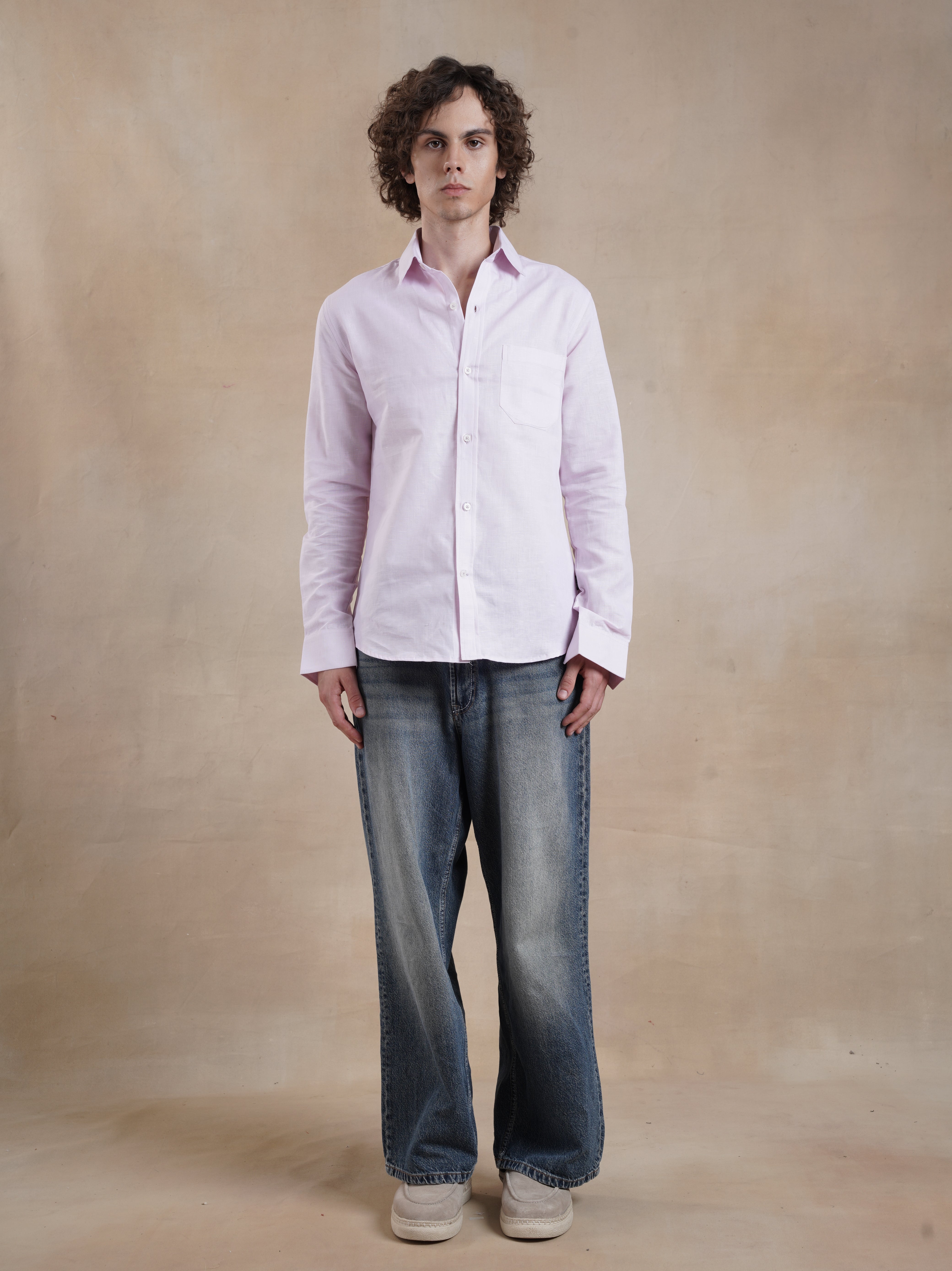 Men's Cotton Linen Pink Shirt