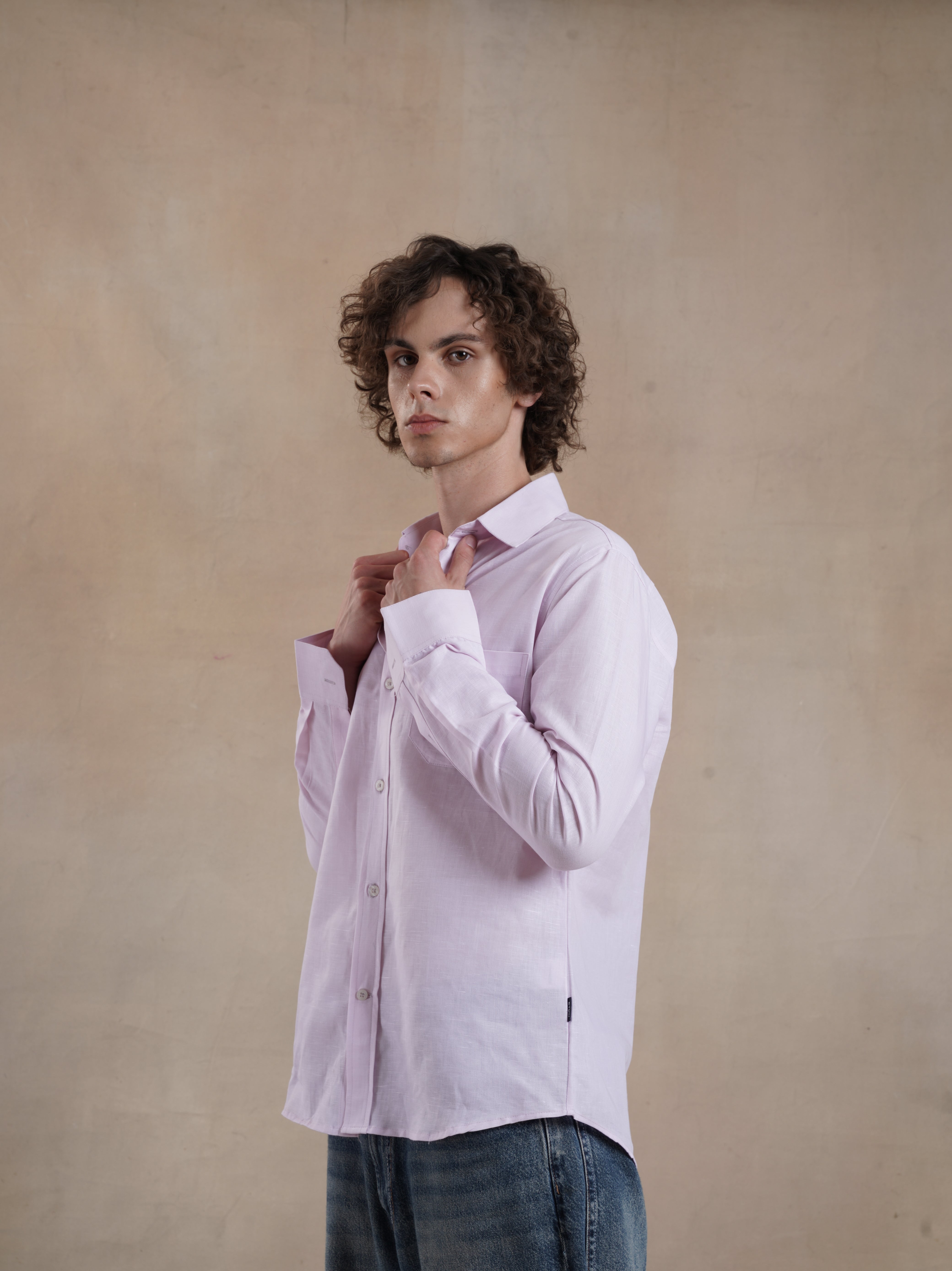 Men's Cotton Linen Pink Shirt