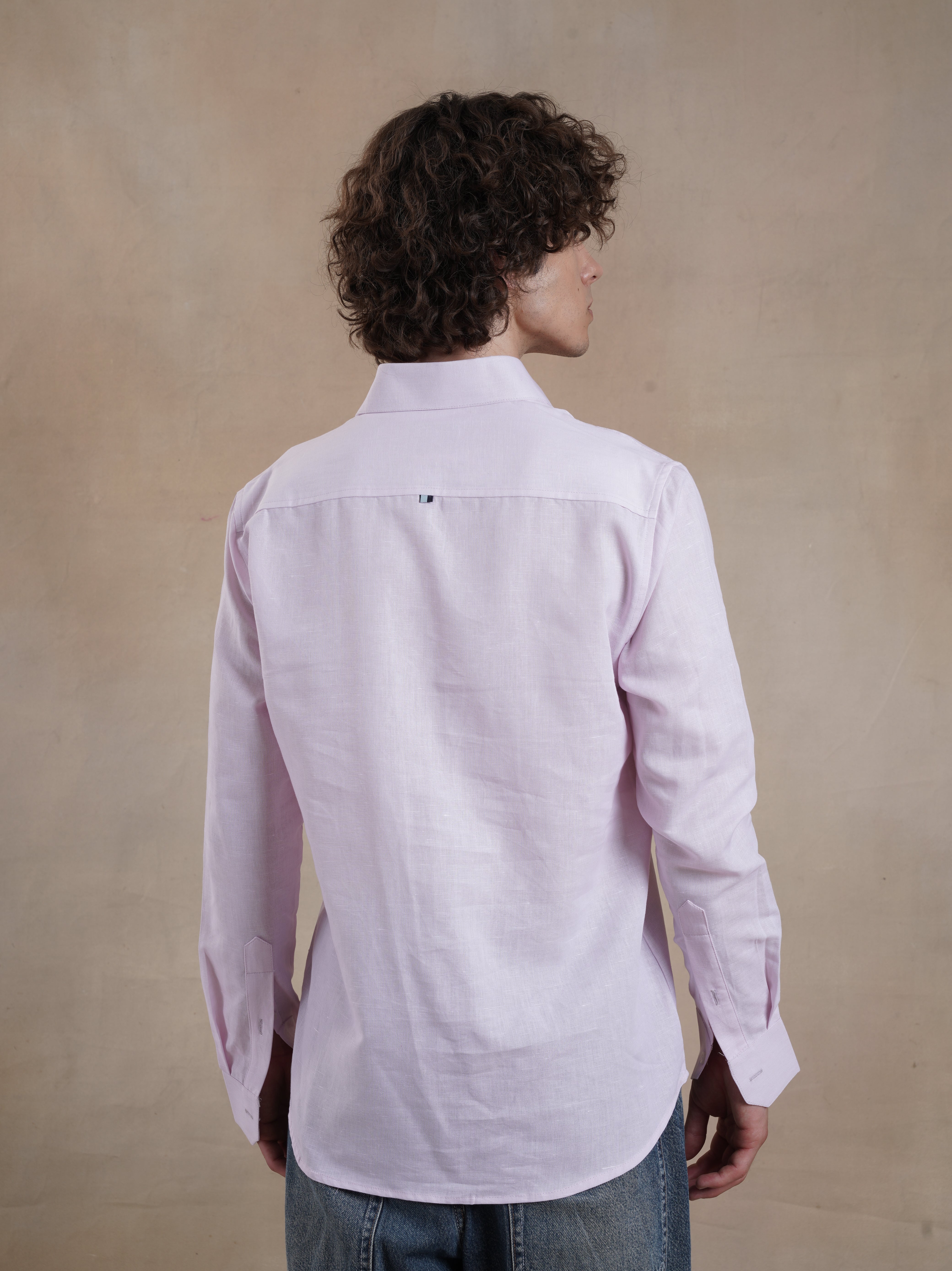 Men's Cotton Linen Pink Shirt