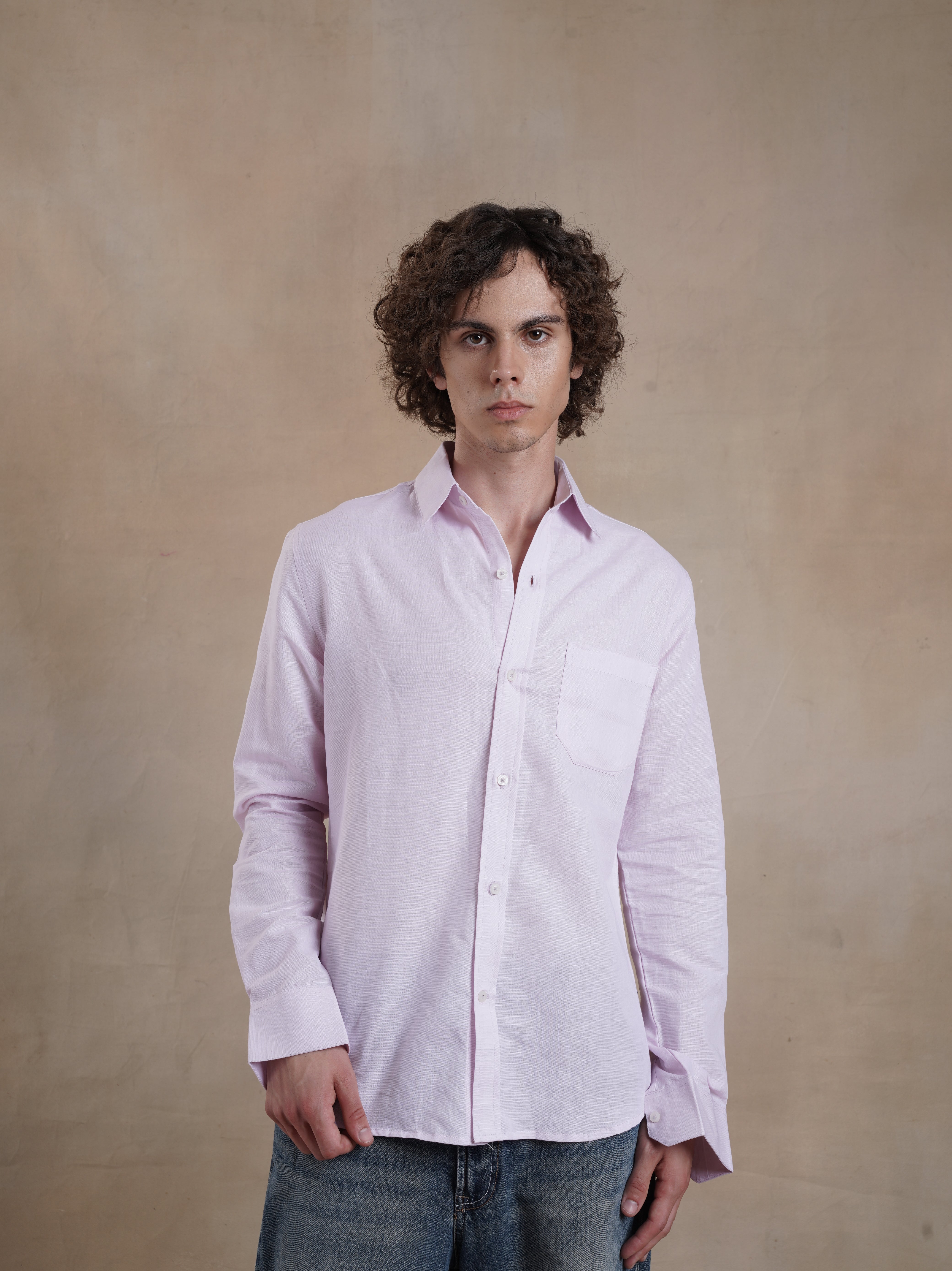 Men's Cotton Linen Pink Shirt