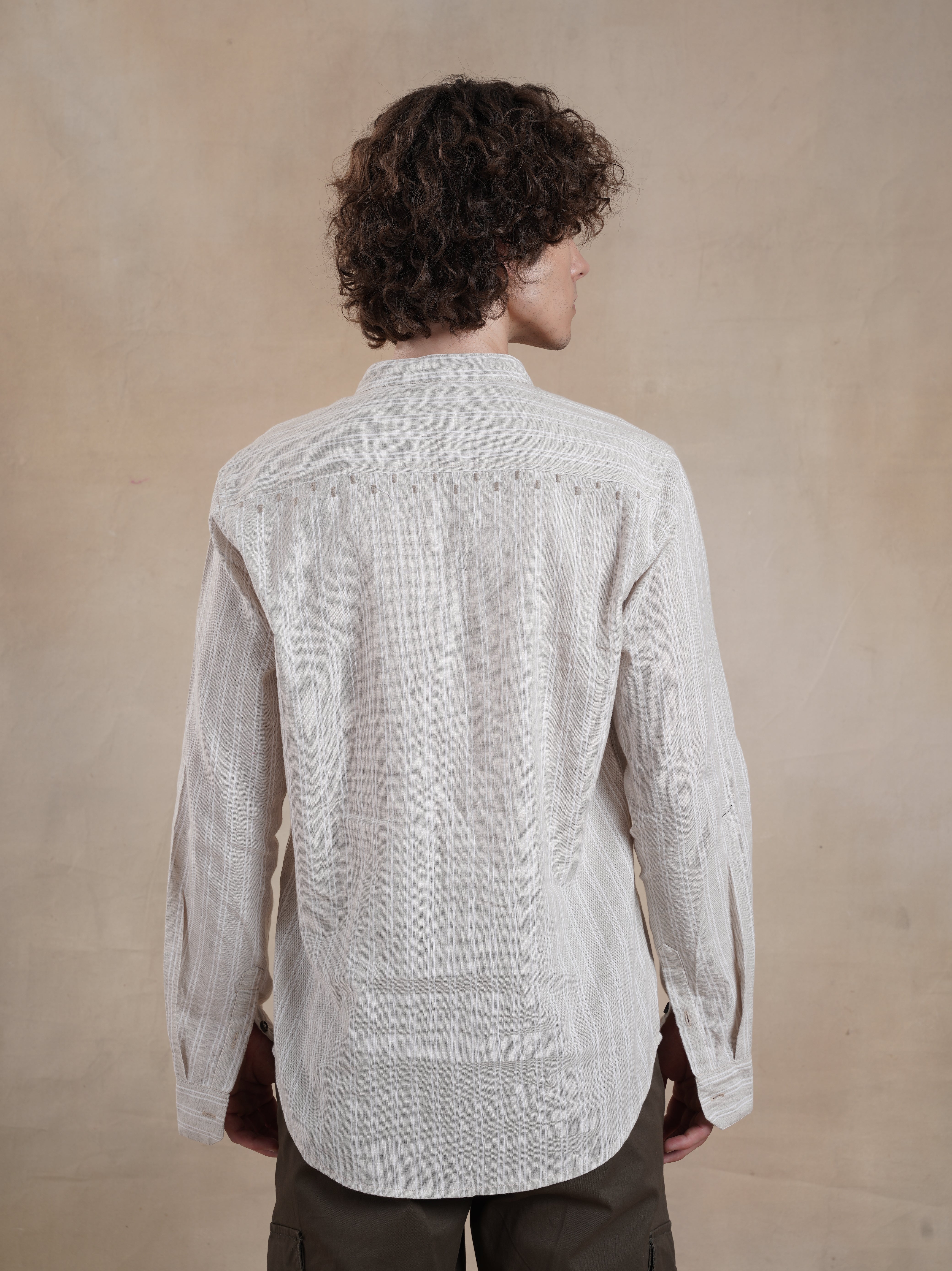 Men's Striped Mandarin Collar Shirt