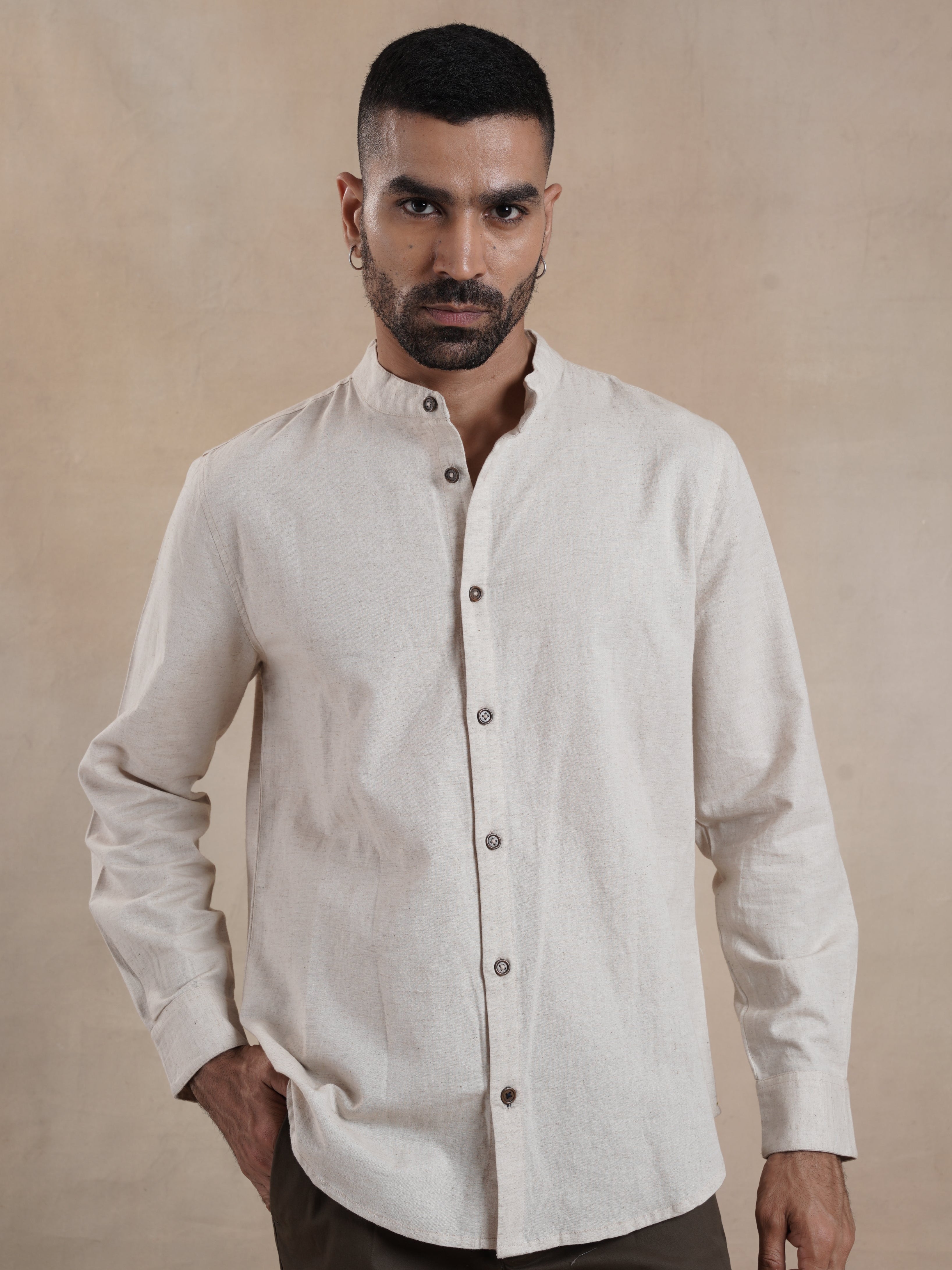 Men's Full Sleeve Embroidered Mandarin Collar Shirt